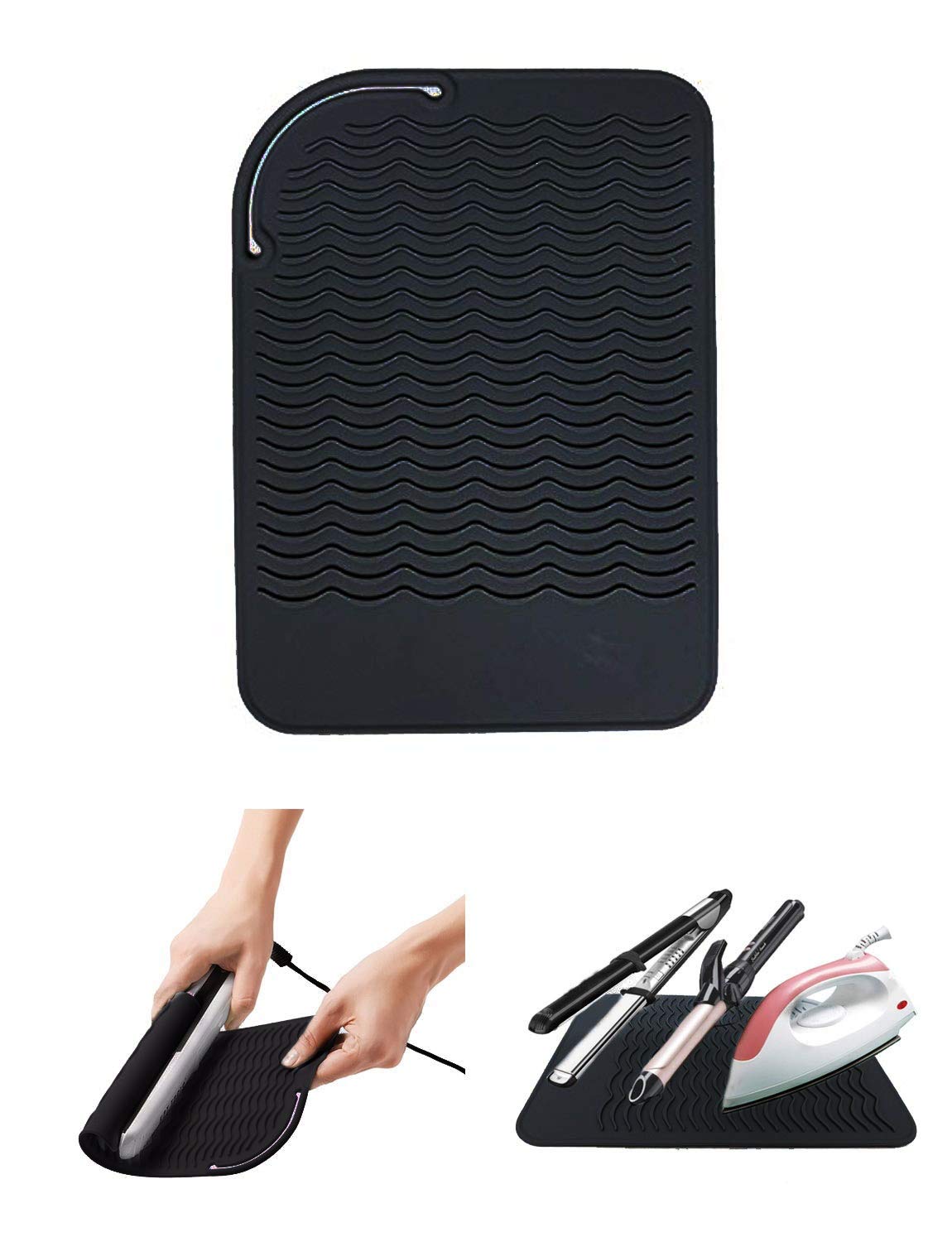 Heat Resistant Silicone Glove and Mat Set for Curling Iron, Hair Straightener, Flat Irons - 9 '' x 6.5 '' Food Grade Silicone Ma