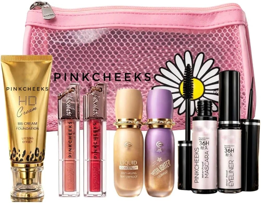 7In1 Makeup Combo Kit With Travel Bag  Bb Cream, Mascara, Eyeliner, Liquid Concealer, Highlighter & 2 Matte Lipsticks, Full F