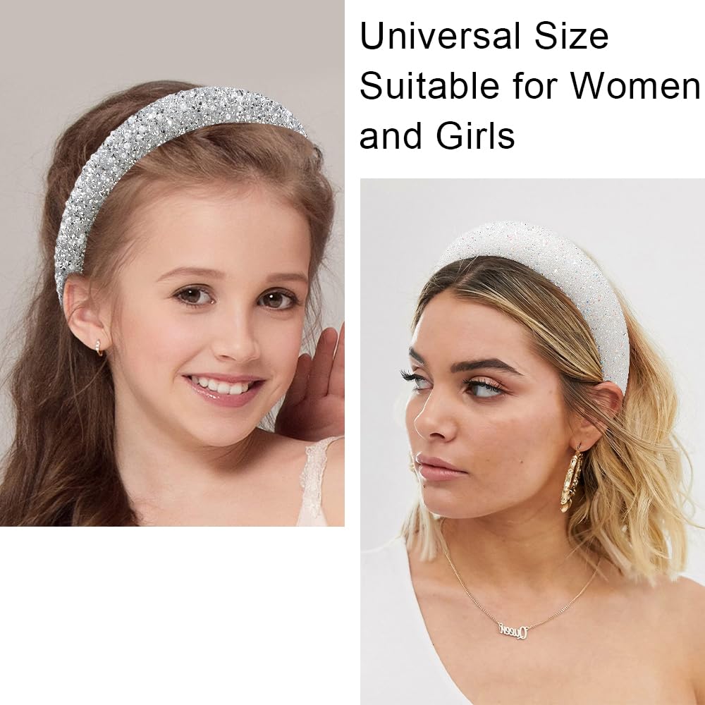 Ahoney 2 Pack Rhinestone Headband For Women Girls, Glitter Sequin Beaded Pearls Padded Headbands For Women Prom Wedding Sparkly
