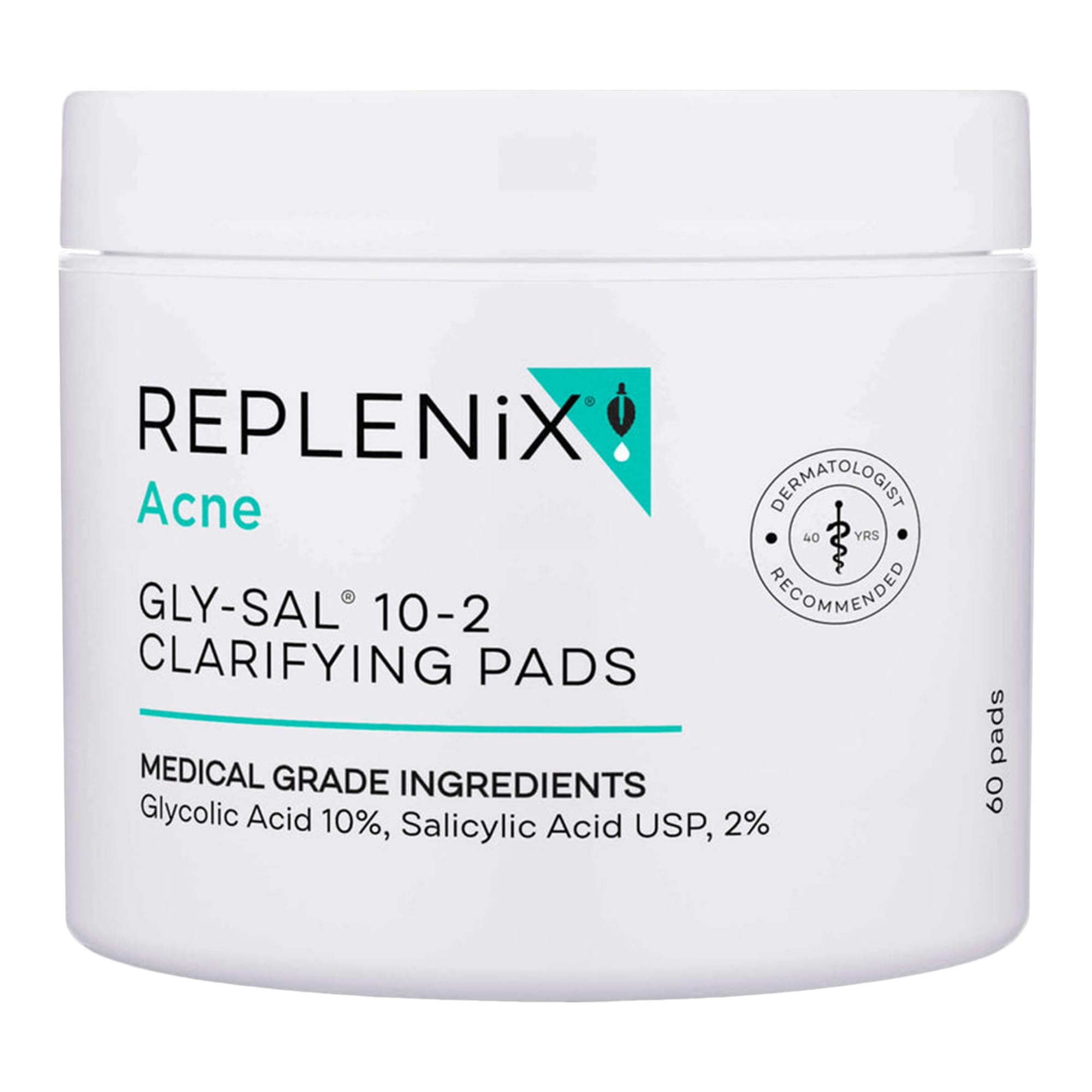 Replenix Gly-Sal 10-2 Clarifying Pads, Medical-Grade Exfoliating Cleansing Wipes for Acne-Prone Skin, Oil-Free Facial Treatment 