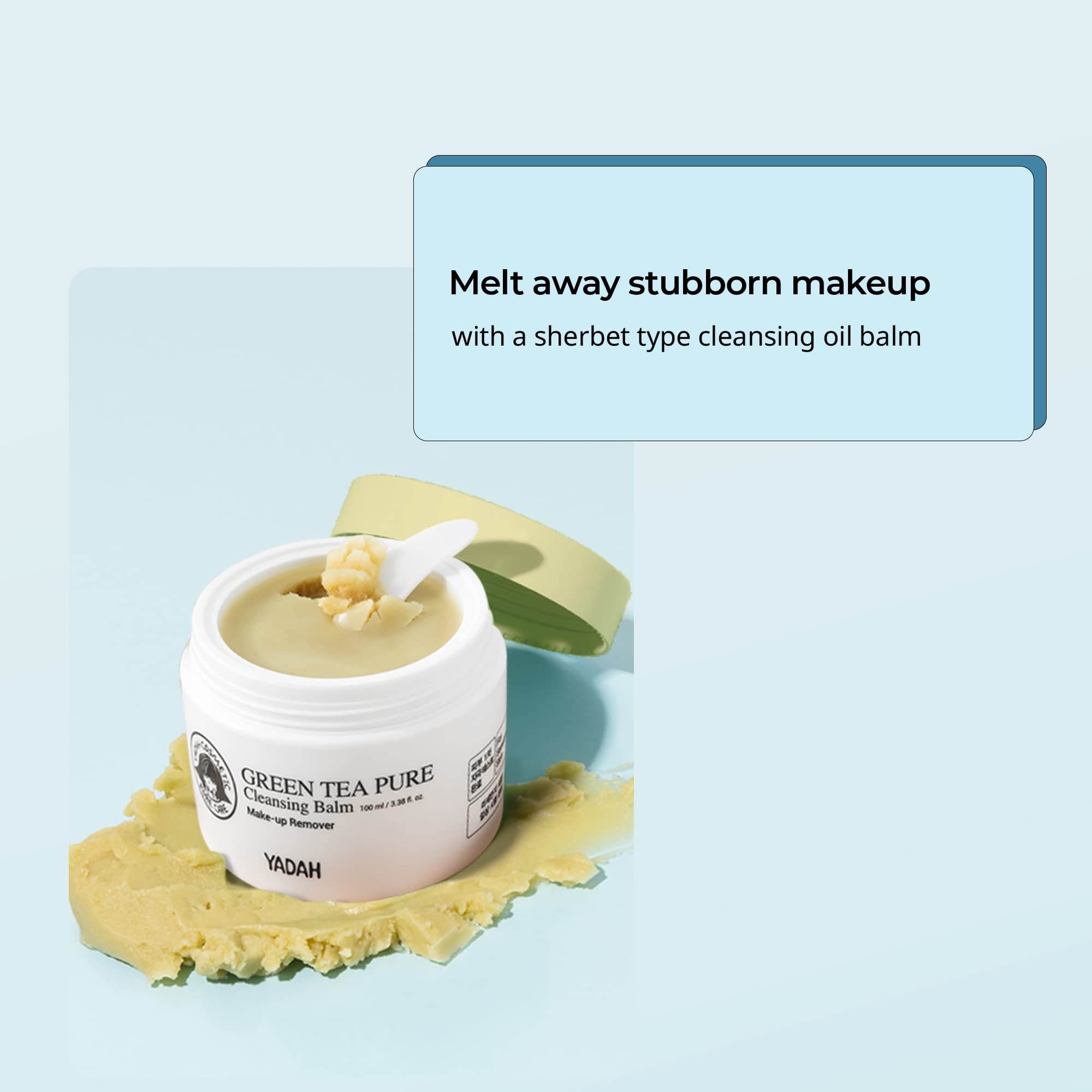 Yadah Green Tea Cleansing Balm (3.38Fl Oz) - Makeup Remover, Moisturizing, Residue-Free. Korean Skin Care. Vegan, Hypoallergenic