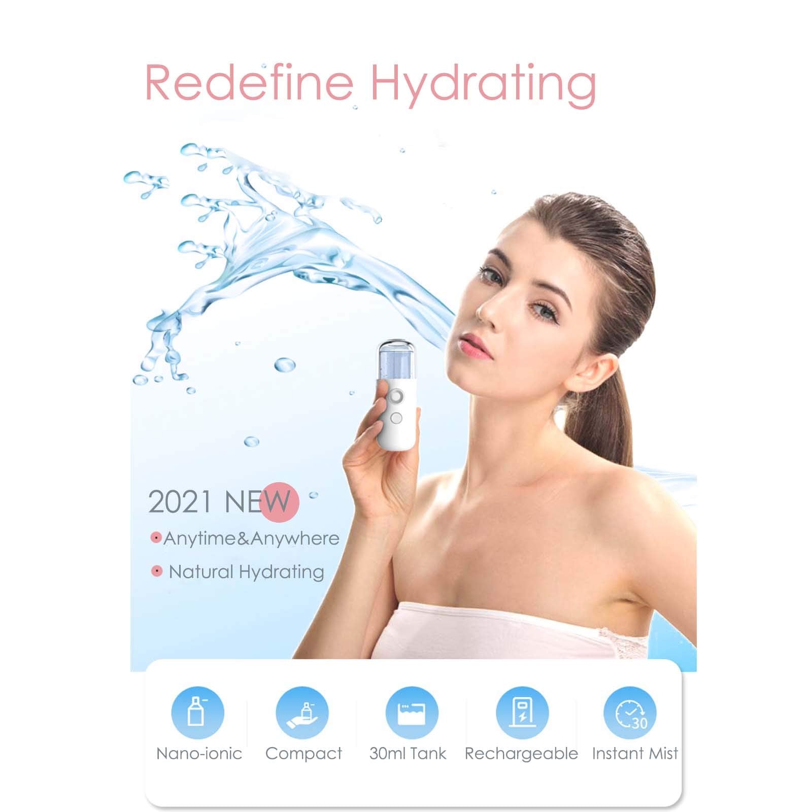 Giverare Nano Facial Steamer, Handy Mini Mister, Usb Rechargeable Mist Sprayer, 30Ml Visual Water Tank Moisturizing&Hydrating Fo