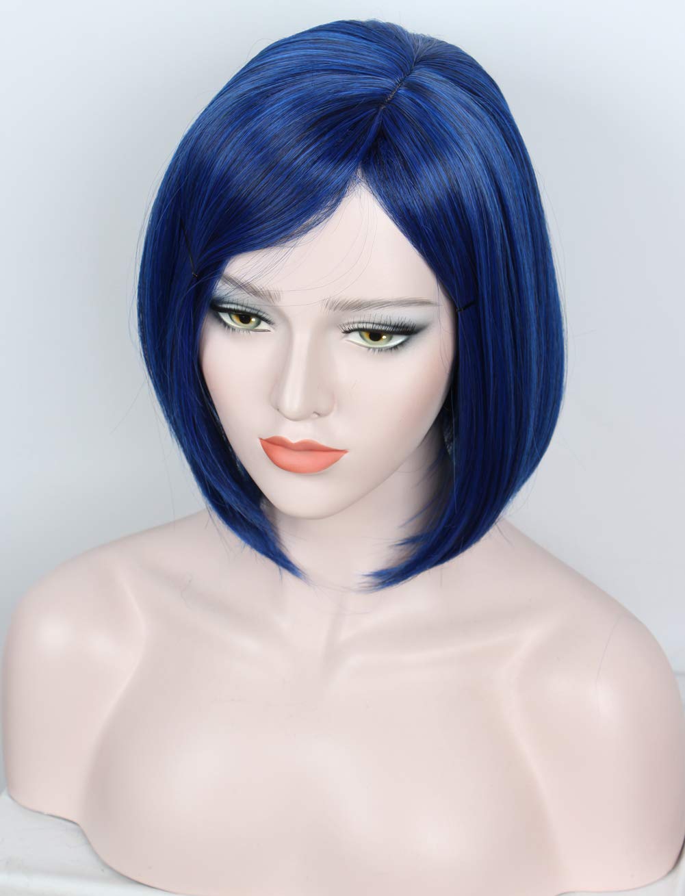 Linfairy Womens Short Blue Wig With Bangs Halloween Costume Cosplay Wig