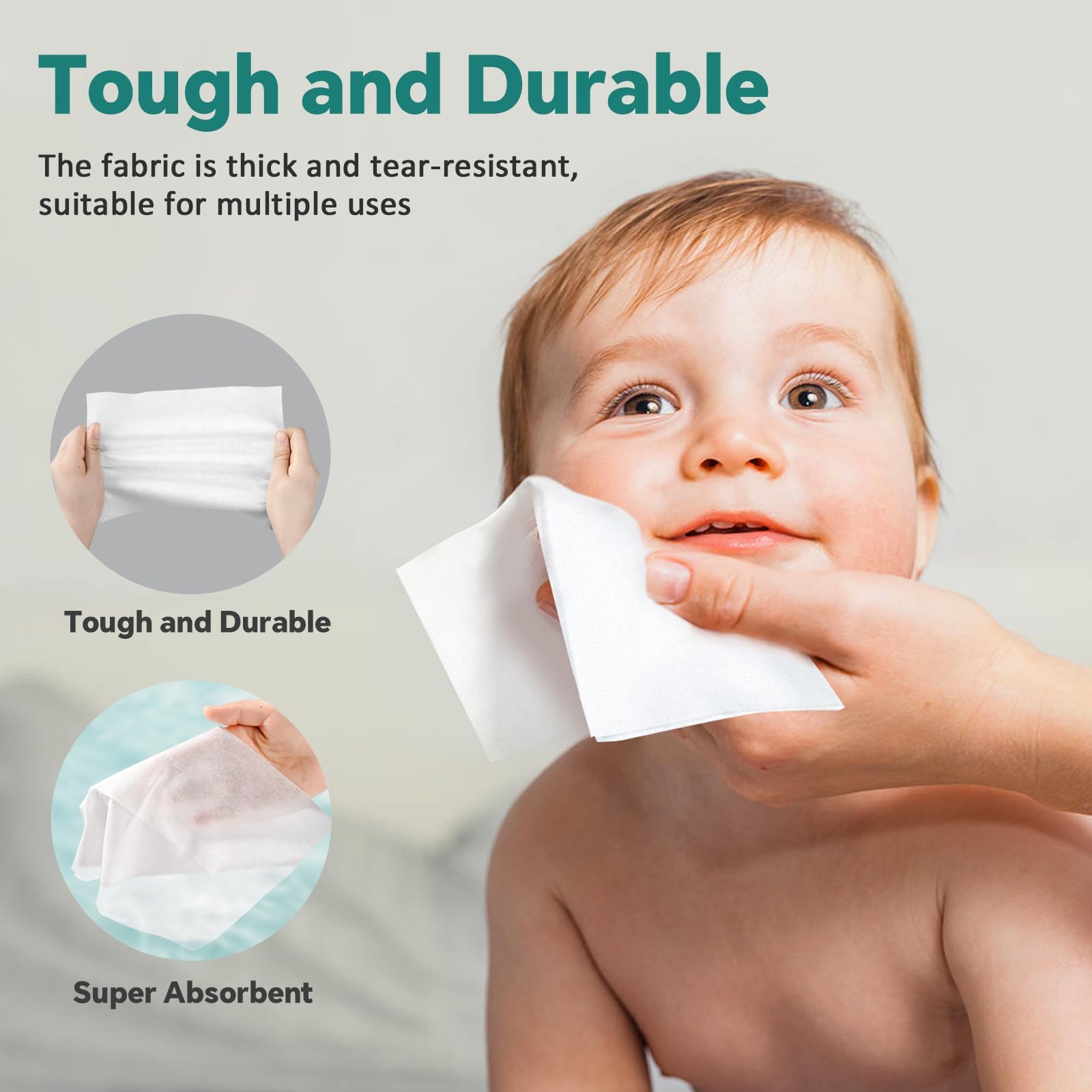 Disposable Face Towels - 100% Cotton Facial Tissues for Dry and Wet Use, Biodegradable Wipes for Makeup Removal and Skin Cleansi