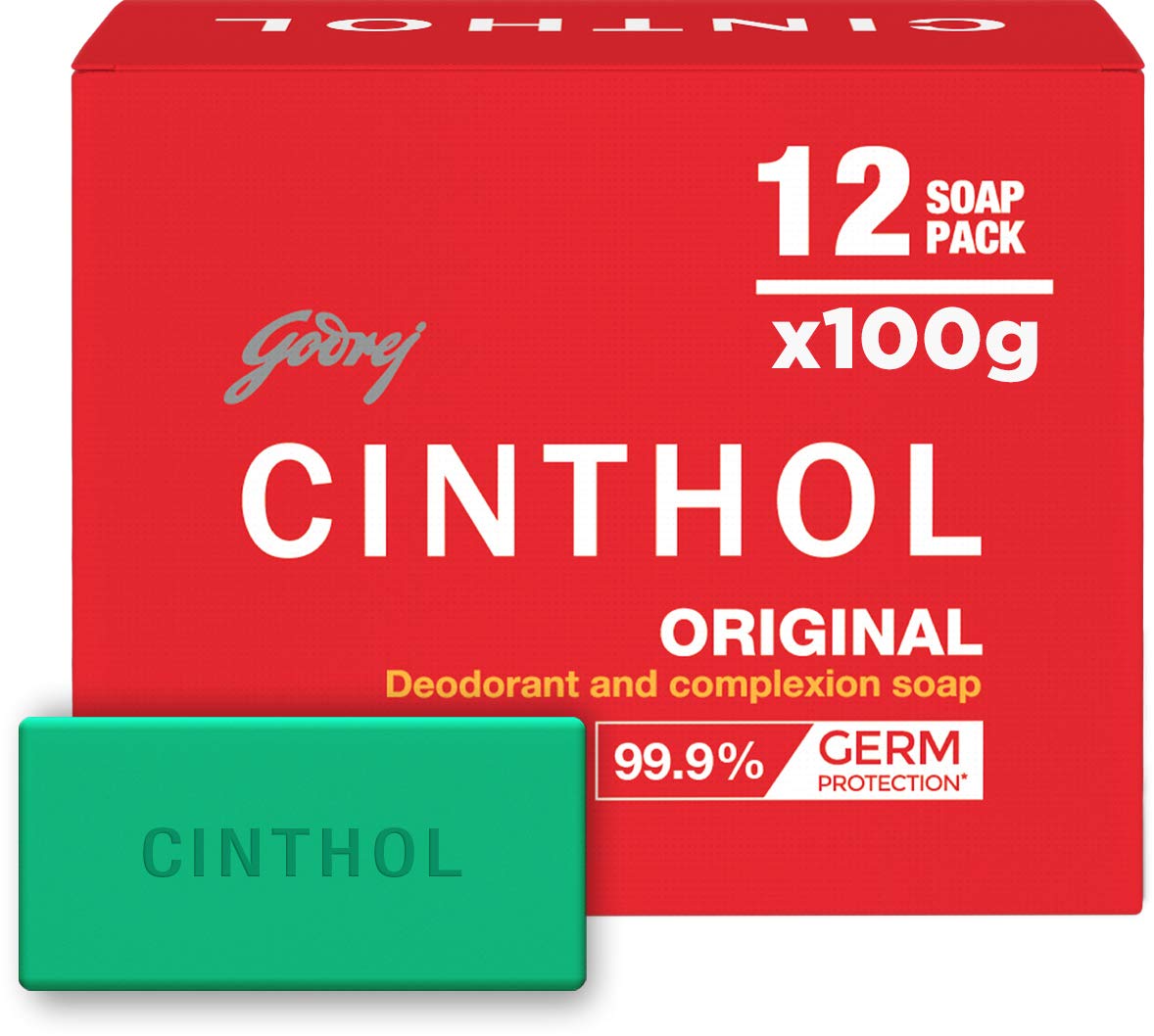 Cinthol Original Soap, 100G (Pack Of 12) | Germ Protection | Soaps For Bath | Grade 1 Soap | For All Skin Types