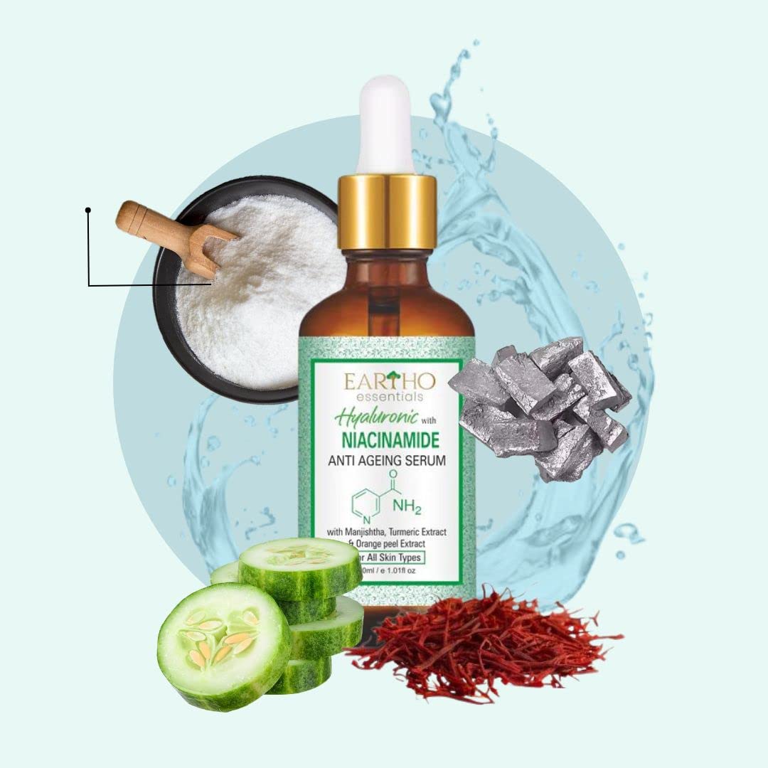 Eartho Essentials Ayurvedic Hyaluronic with Niacinamide Anti Ageing Serum 30 ML