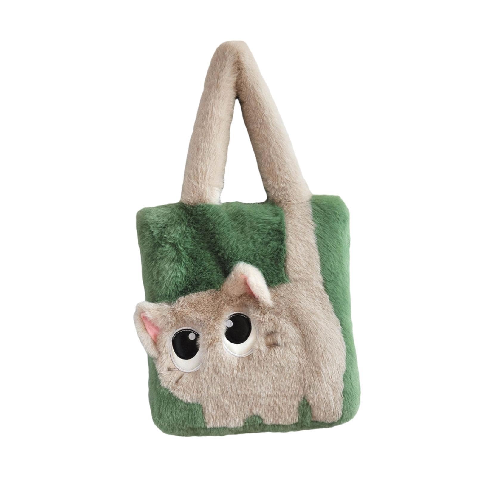 Velura Sydl Tote Bag For Women Shoulder Bag Winter Fluffy Fashion Portable Plush Handbag Green Apricot|1 Women Tote Bag|Clothing