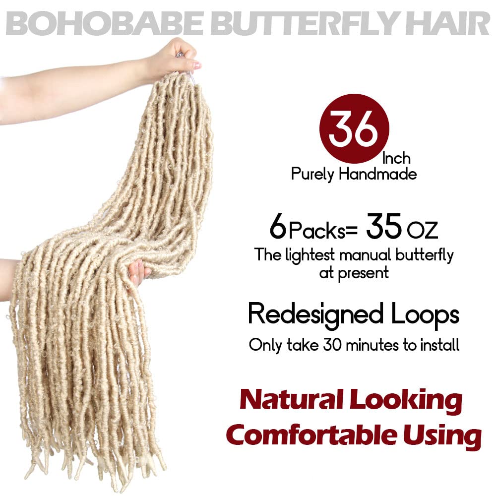 36 Inch Light Weight Butterfly Locs Crochet Hair 6 Packs Long Blonde Distressed Butterfly Faux Locs Crochet Hair, 613#