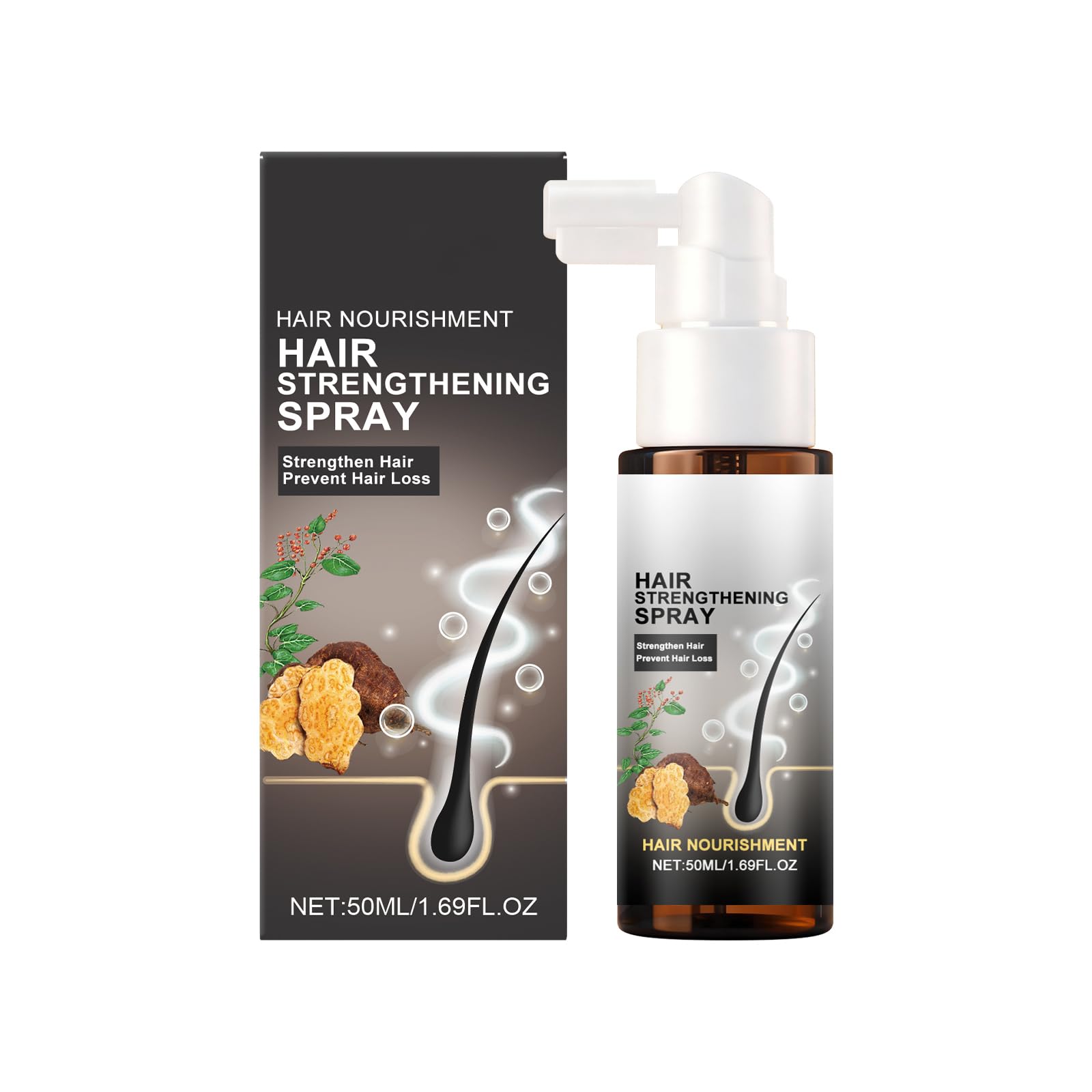 Hair Growth Spray, Hair Strengthening Spray with Ginger Root Oil, Hair Nourishment, Natural Hair Growth Thickening Treatment, 1.