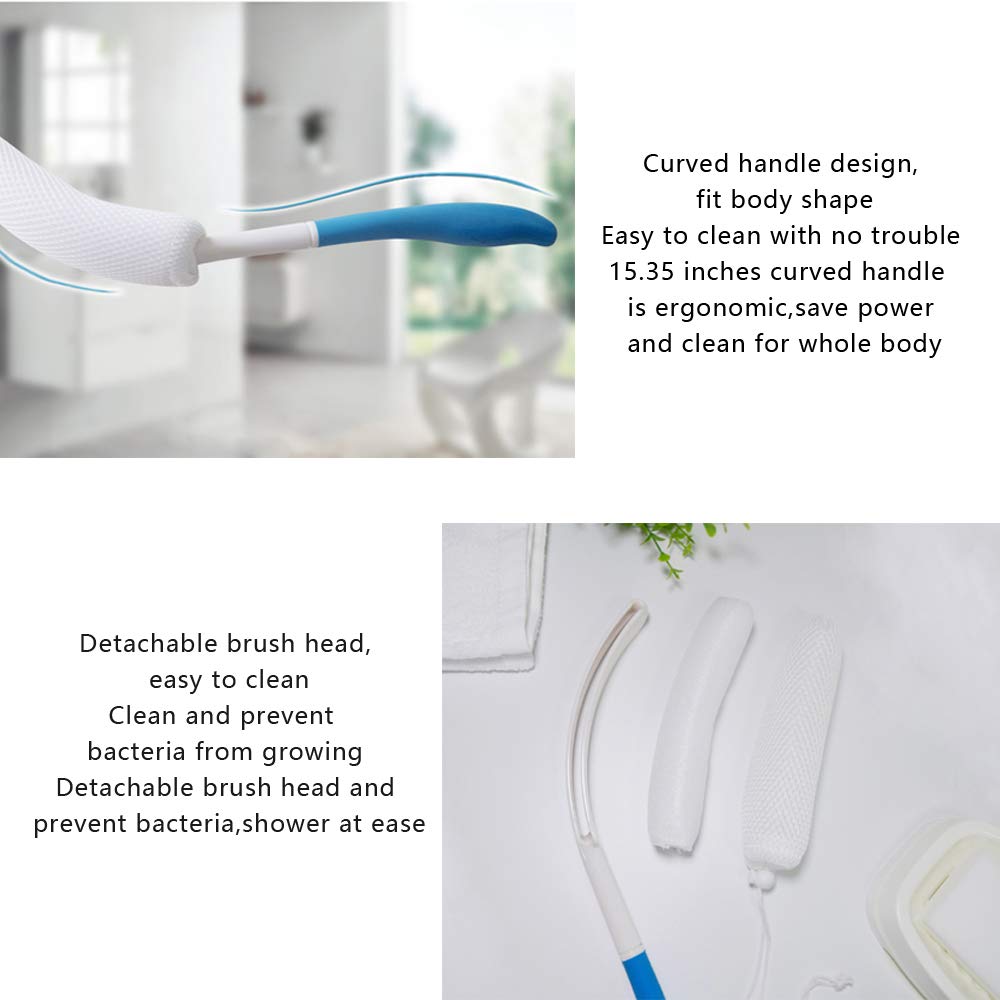 Magideal Vinyl Quote Me Long Anti-Slip Curve Handled Bath Body Brush, Easy Reach For Seniors, Suitable For Elderly/Pregnant Aid
