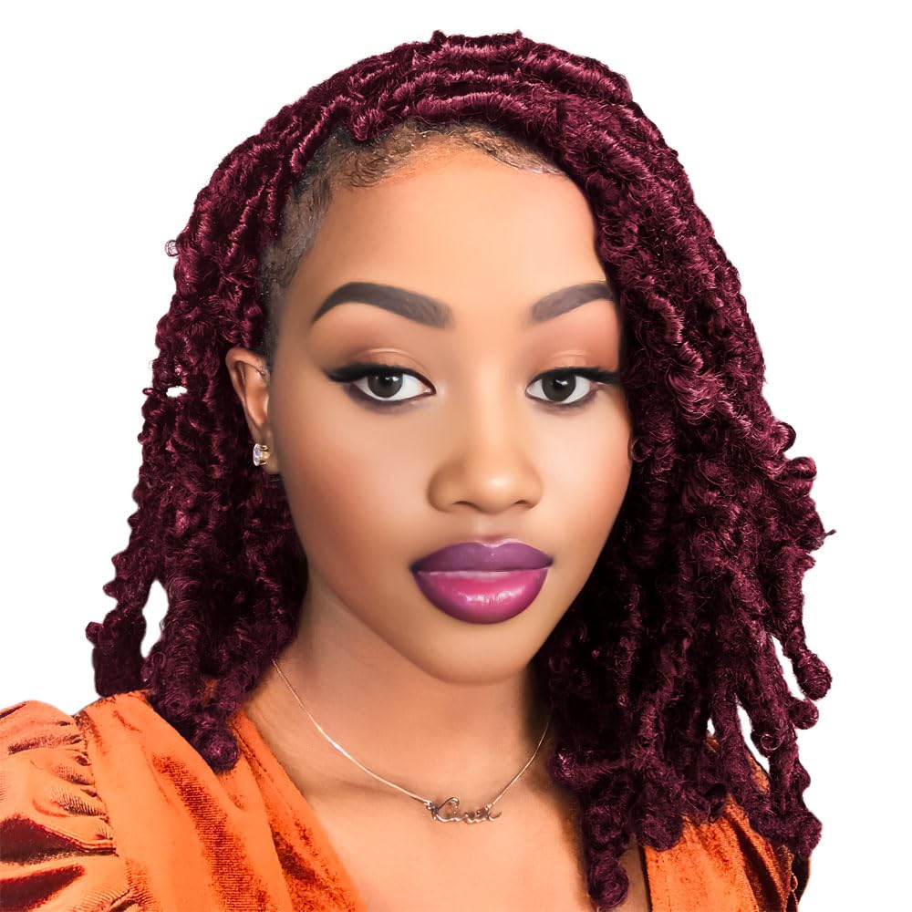 Niseyo 10 Inch Soft Butterfly Locs Crochet Hair 6 Packs Handmade Pre Looped Burgundy Distressed Faux Locs Crochet Butterfly Brai