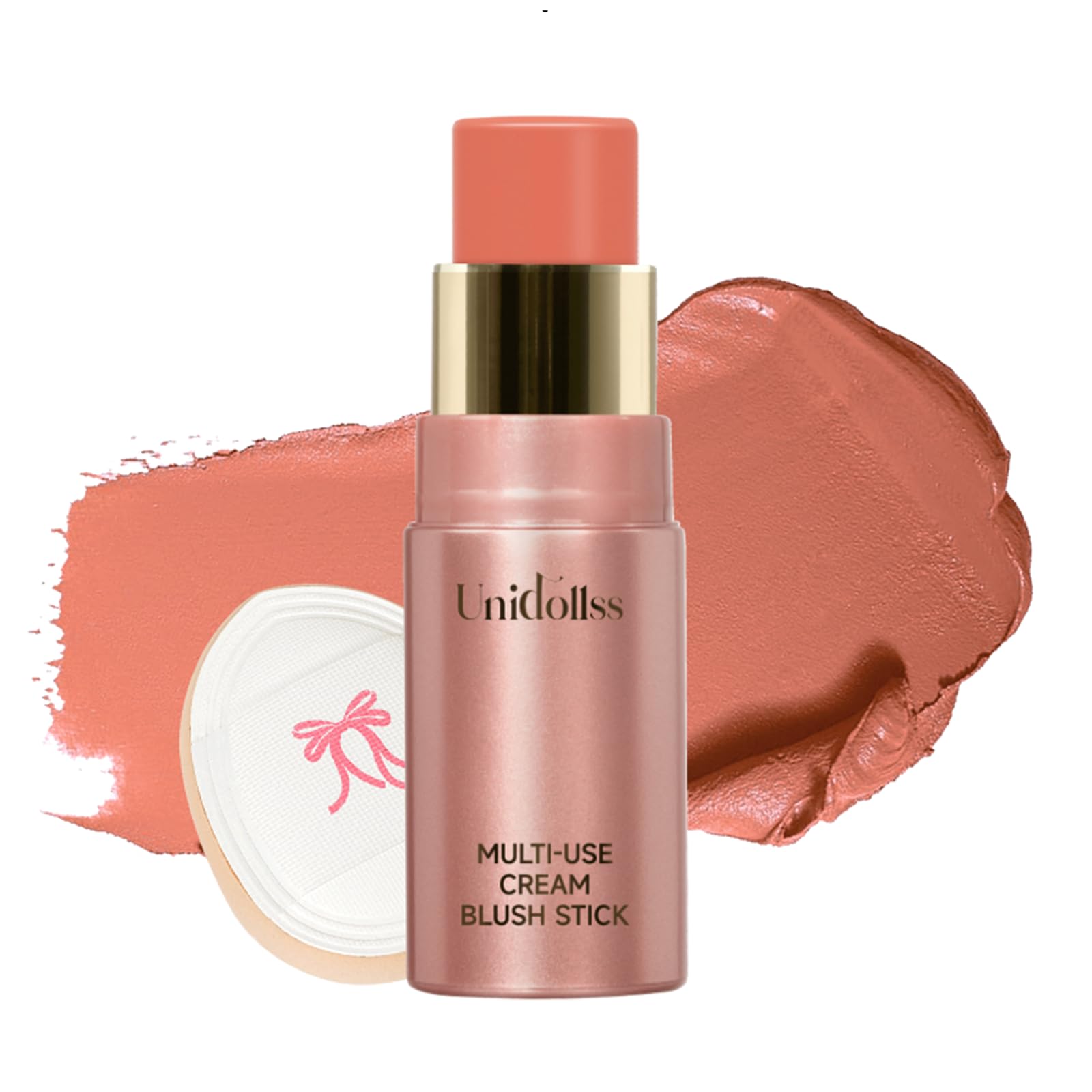 Multi-Use Makeup Cream Blush Stick, Unidollss 3-in-1 Buildable Powder Blush Stick for Cheek, Eye, and Lip, Hydrating formula, Al