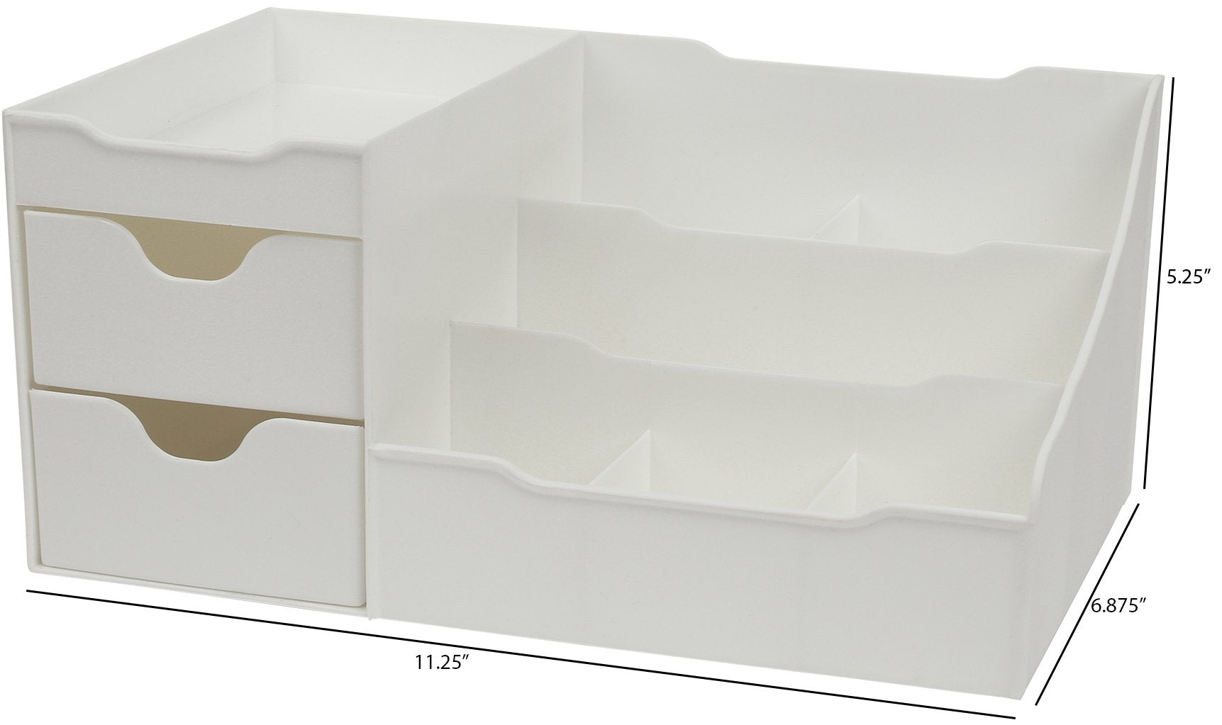 Mantello Makeup Organizer - White Plastic Bathroom Countertop Storage, 1 Pack, Model Mantello-White Mu Org