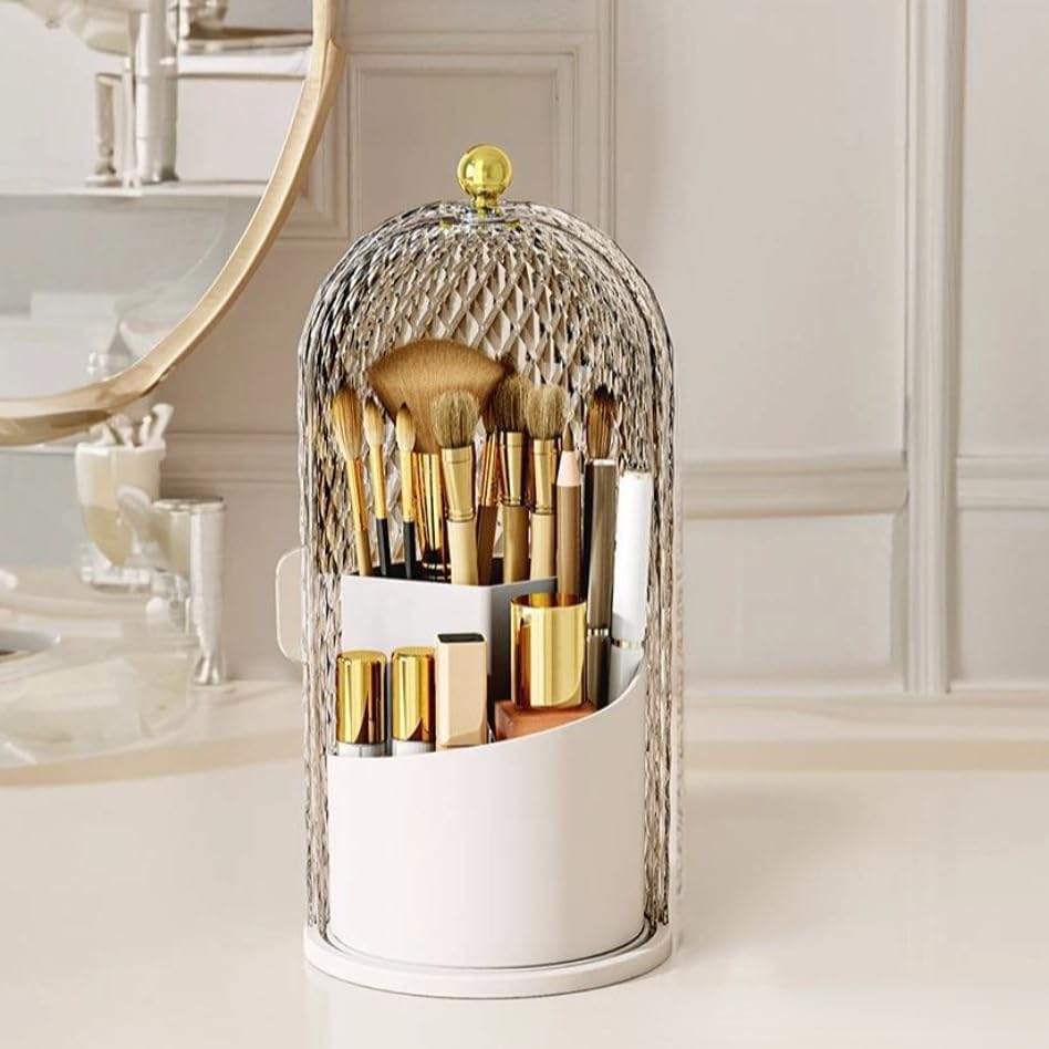 Siehpa3 Makeup Brush Holder Organizer With 360 Rotating Lid Dustproof Makeup Brushes Organizer For Vanity Desktop Bathroom Count
