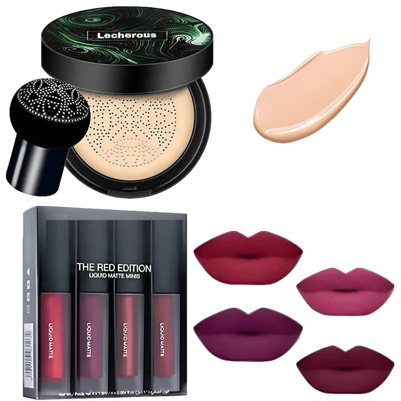 Lecherous Air Cushion Cc Cream Mushroom Head Foundation, Moisturizing Bb Cream Makeup Long Lasting Matte Concealer (Natural) & L