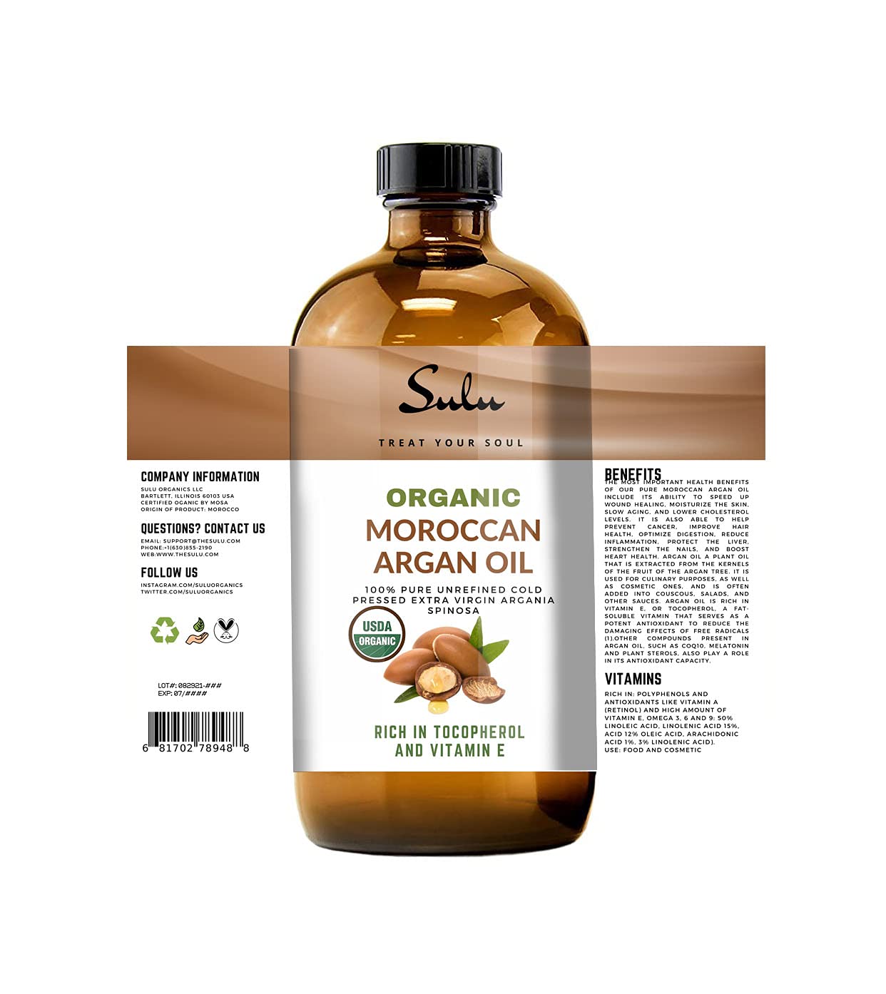 4 OUNCES Pure Certified Organic Cold Pressed Unrefined Extra Virgin Moroccan Argan Oil