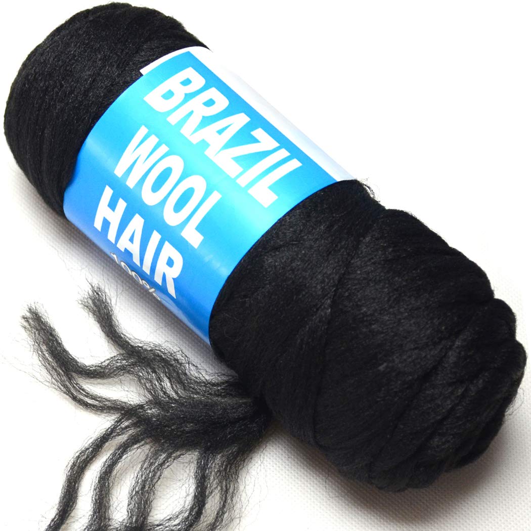 BLUPLE Brazilian Wool Hair 1 Roll Black Acrylic Yarn for African Hair Braiding Sengalese Twisting Jumbo Braids/Crochet Faux Locs