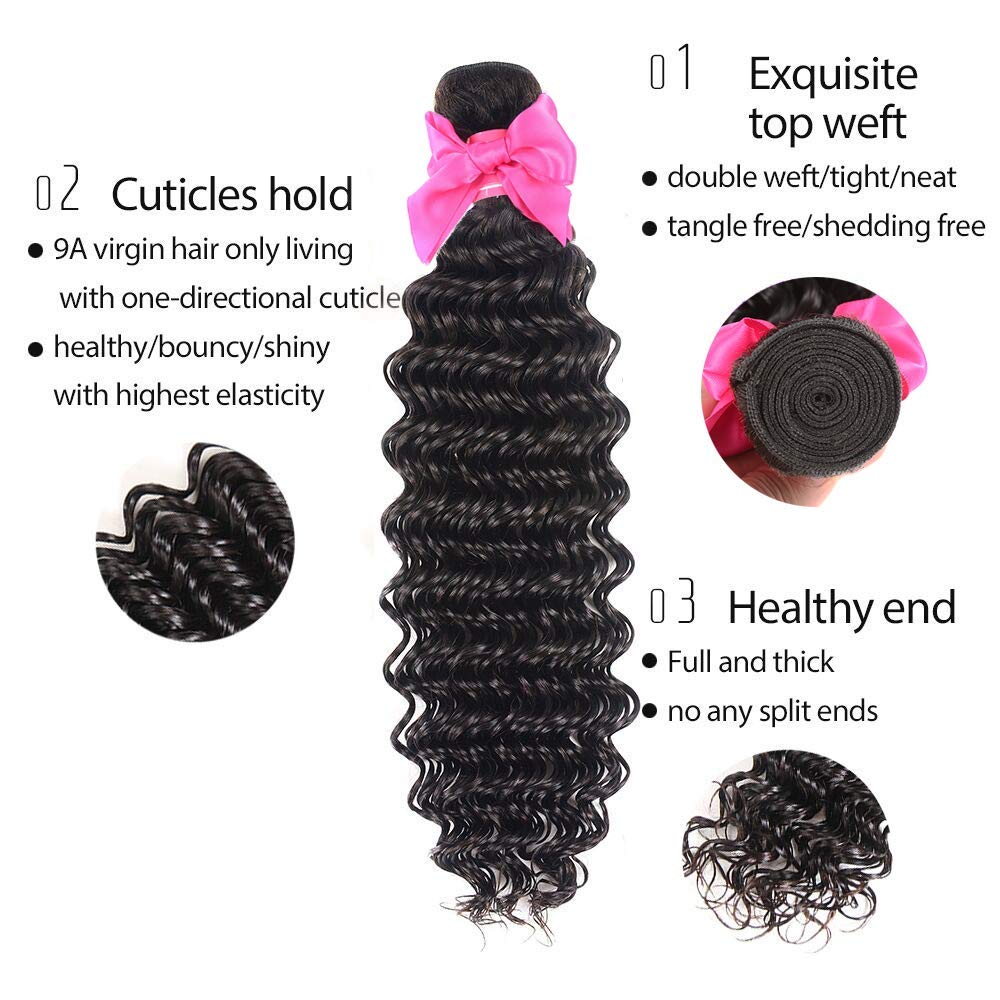 Miss Gaga Deep Wave 4 Bundles 9A Grade 100% Unprocessed Virgin Remy Brazilian Human Hair Extension Deep Wave Bundles Natural Col