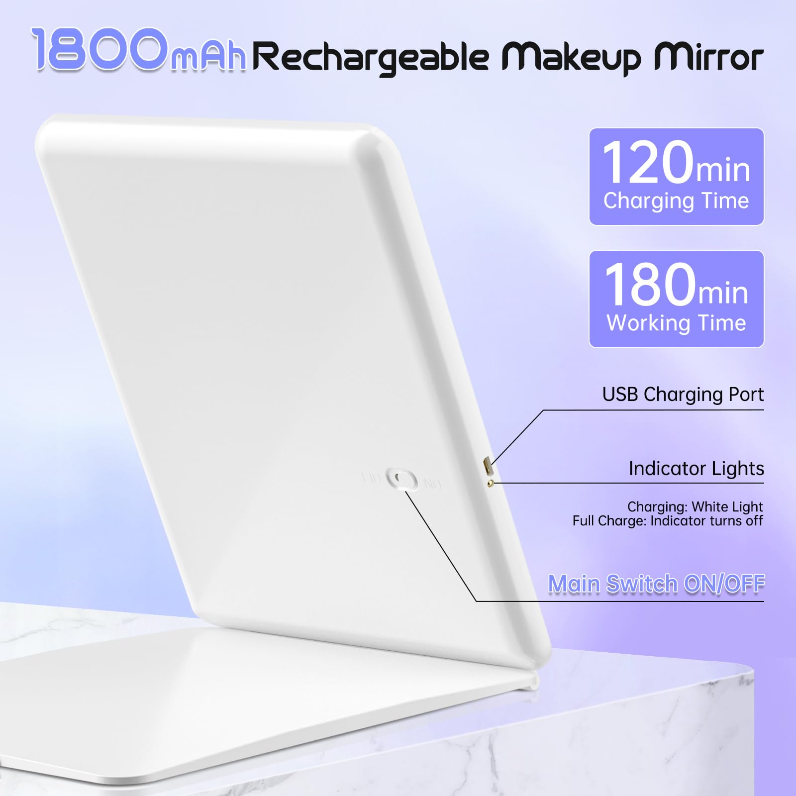 Funtouch Large Rechargeable Travel Makeup Mirror With Light, Portable Makeup Mirror With 10X Magnifying Mirror 3 Lighting Modes,
