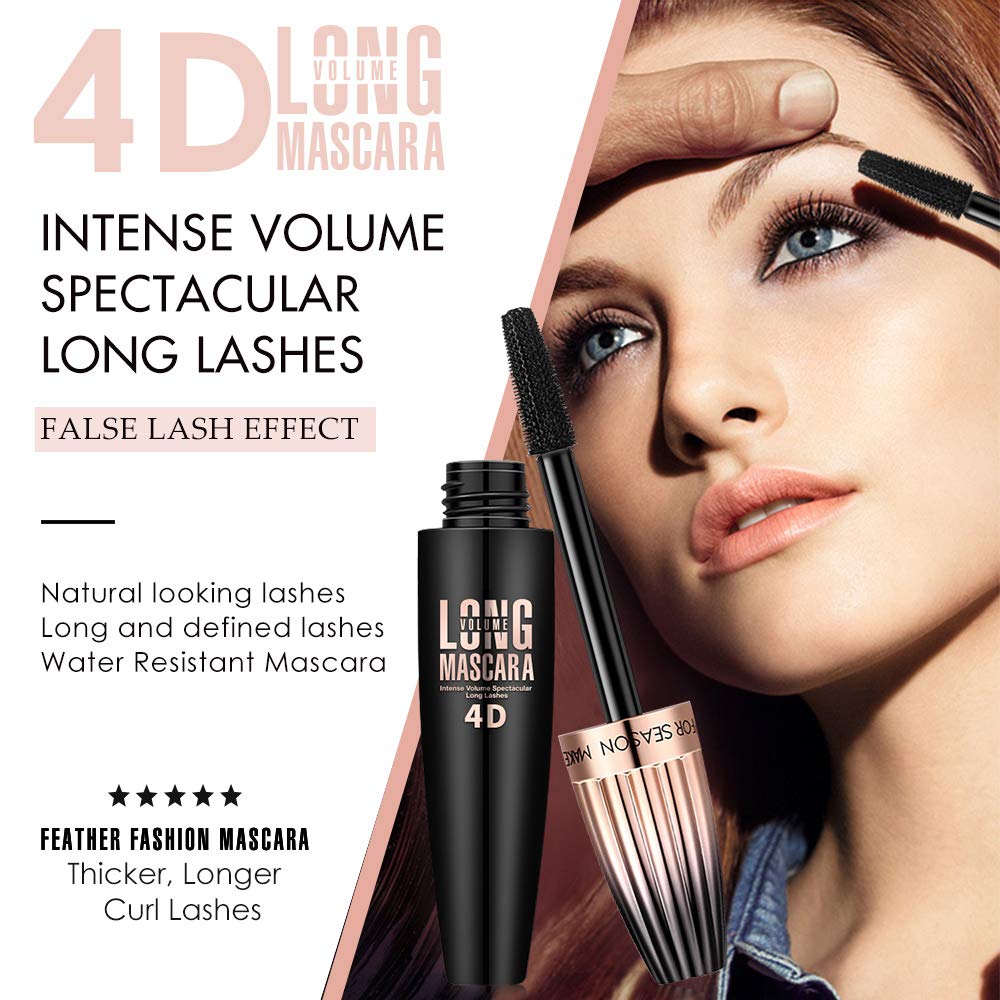 Bieyoc 4D Silk Fiber Lash Mascara - Waterproof Black Volume & Length, 0.35 oz