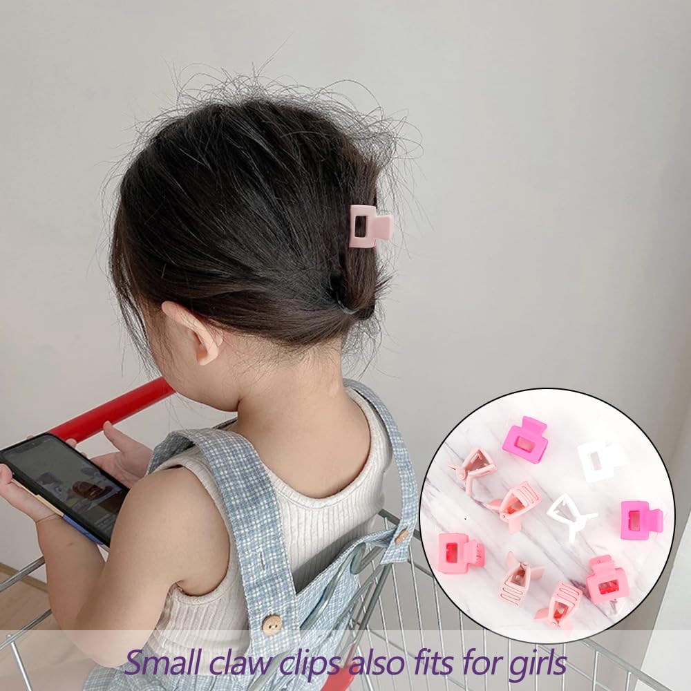 Ahoney 10Pcs Pink Hair Claw Clips For Women Girls, 1'' Mini Matte Small Hair Clips For Thin Thick Medium Hair Cute Jaw Clips Str