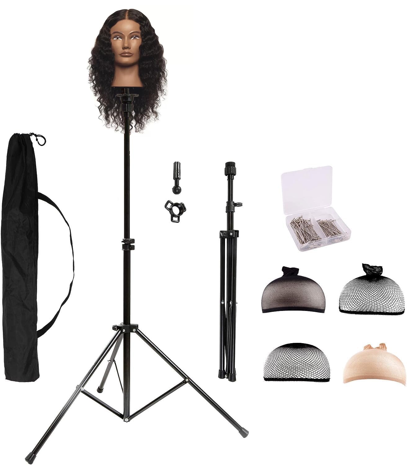 HYOUJIN Wig Head Stand,Wig Stand Tripod Mannequin Head Stand Metal Adjustable Holder for Mannequin Head,Manikin Head,Training He