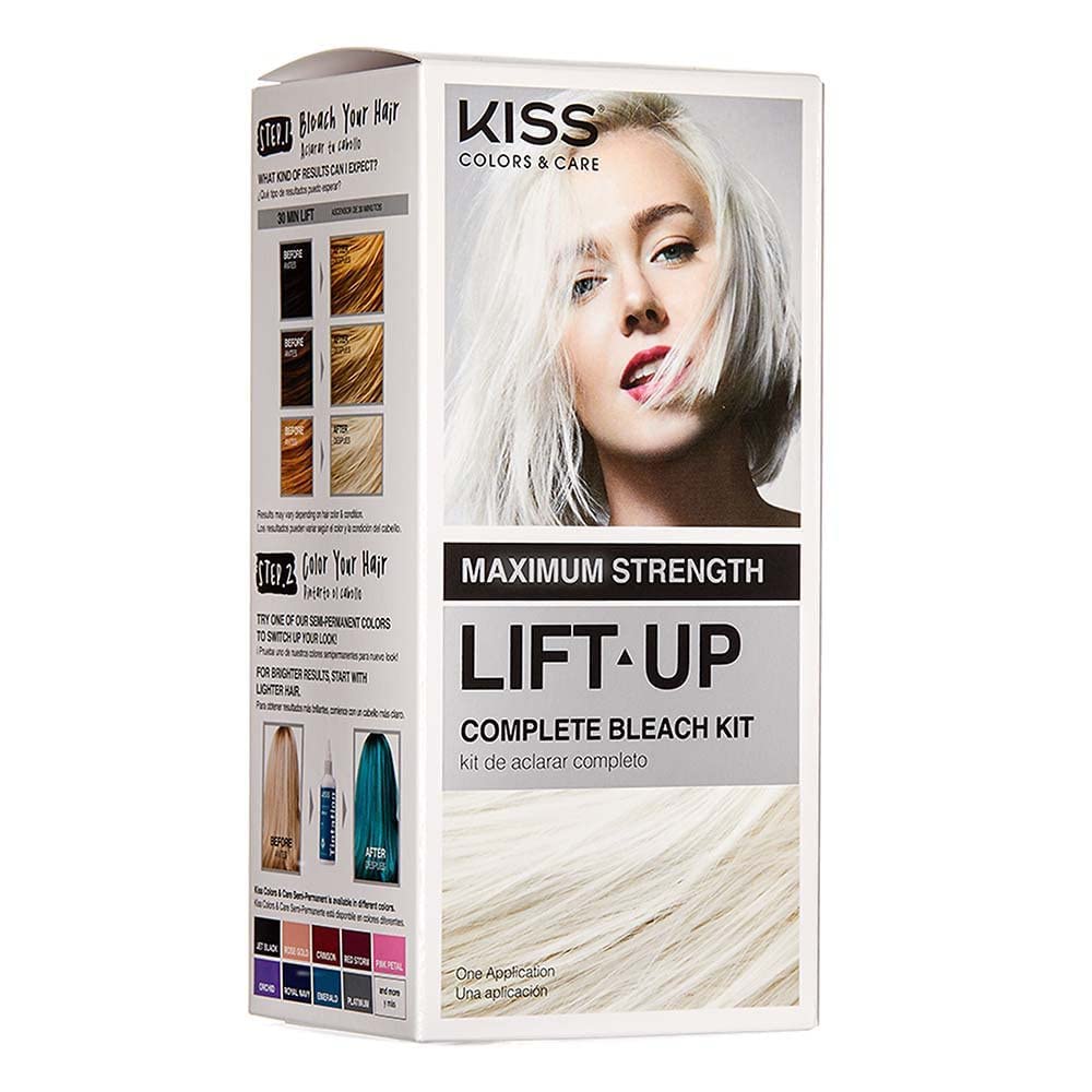 KISS Lift Up Hair Bleach Kit - 6-Pc Set with Revitalizing Plex Serum, Maximum Strength for Dark Hair, White