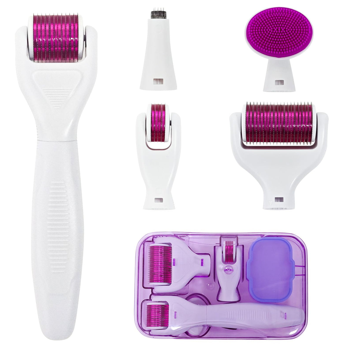 Derma Roller for Hair and Beard, 6 in 1 Microneedle Roller Kit with 5 Replaceable Heads, Microneedling Roller for Scalp and Body