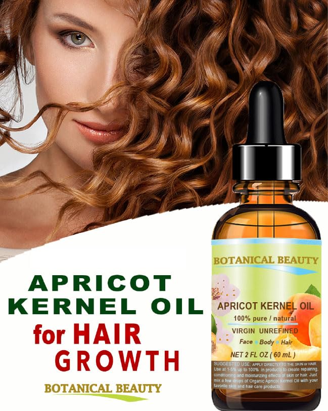 Botanical Beauty APRICOT KERNEL OIL Australian 100% Pure Virgin Unrefined Cold Pressed Carrier Oil 2 oz- 60 ml for Face Hair Bod
