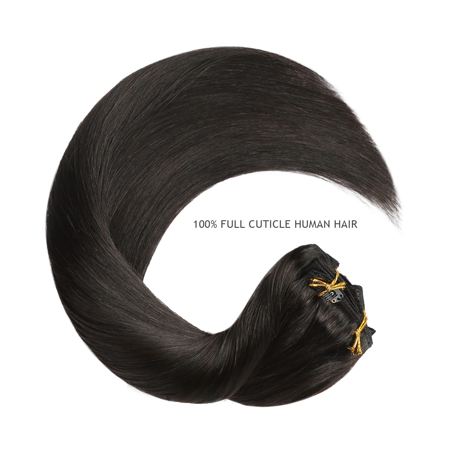 YILITE Off Black Clip in Hair Extensions Real Human Hair 14 Inch 110g 8pcs Hair Extensions Real Human Hair Natural Silky Double