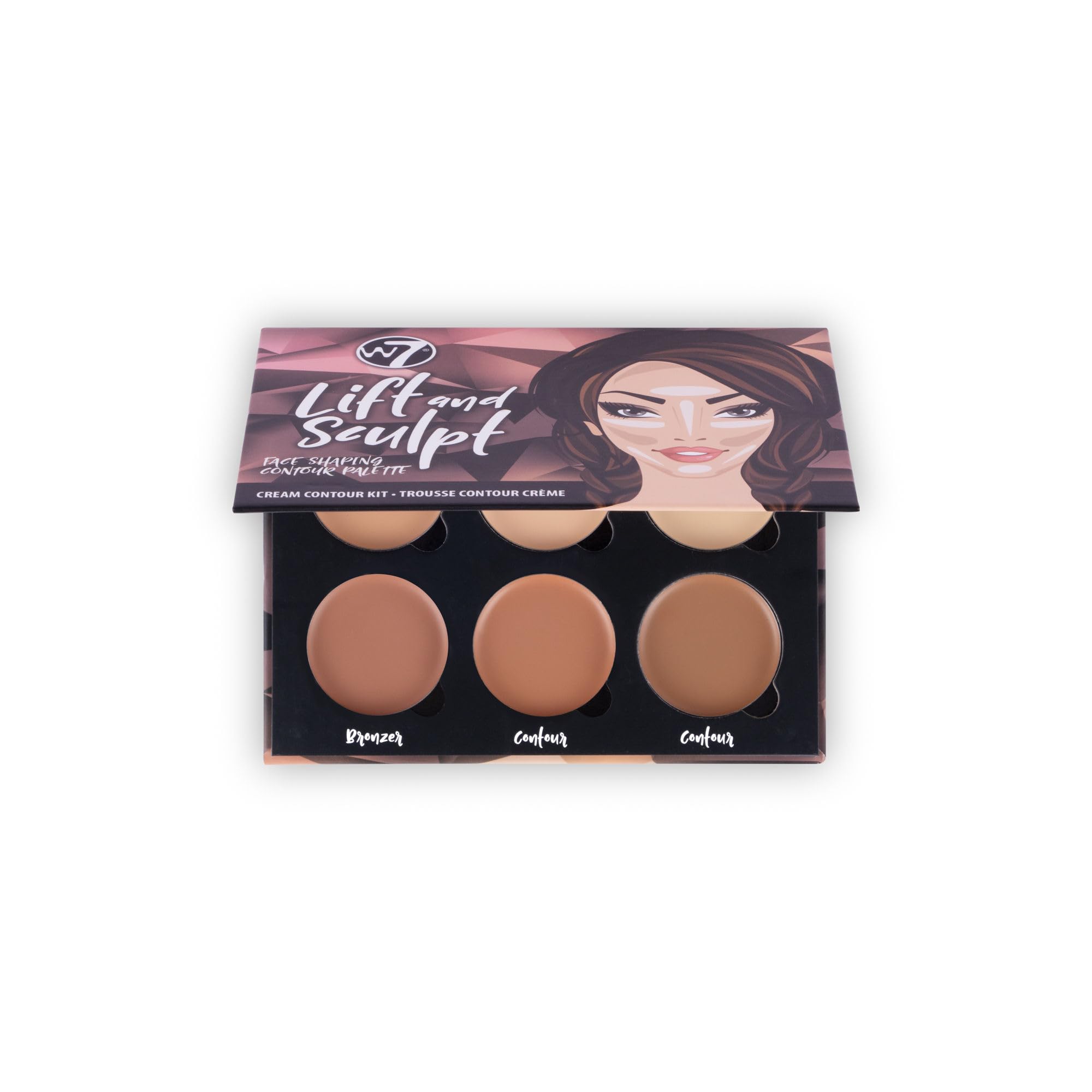 W7 Lift & Sculpt Cream Contour Kit - Concealing, Highlighting & Contouring Makeup Palette - Step-By-Step Instructions Included