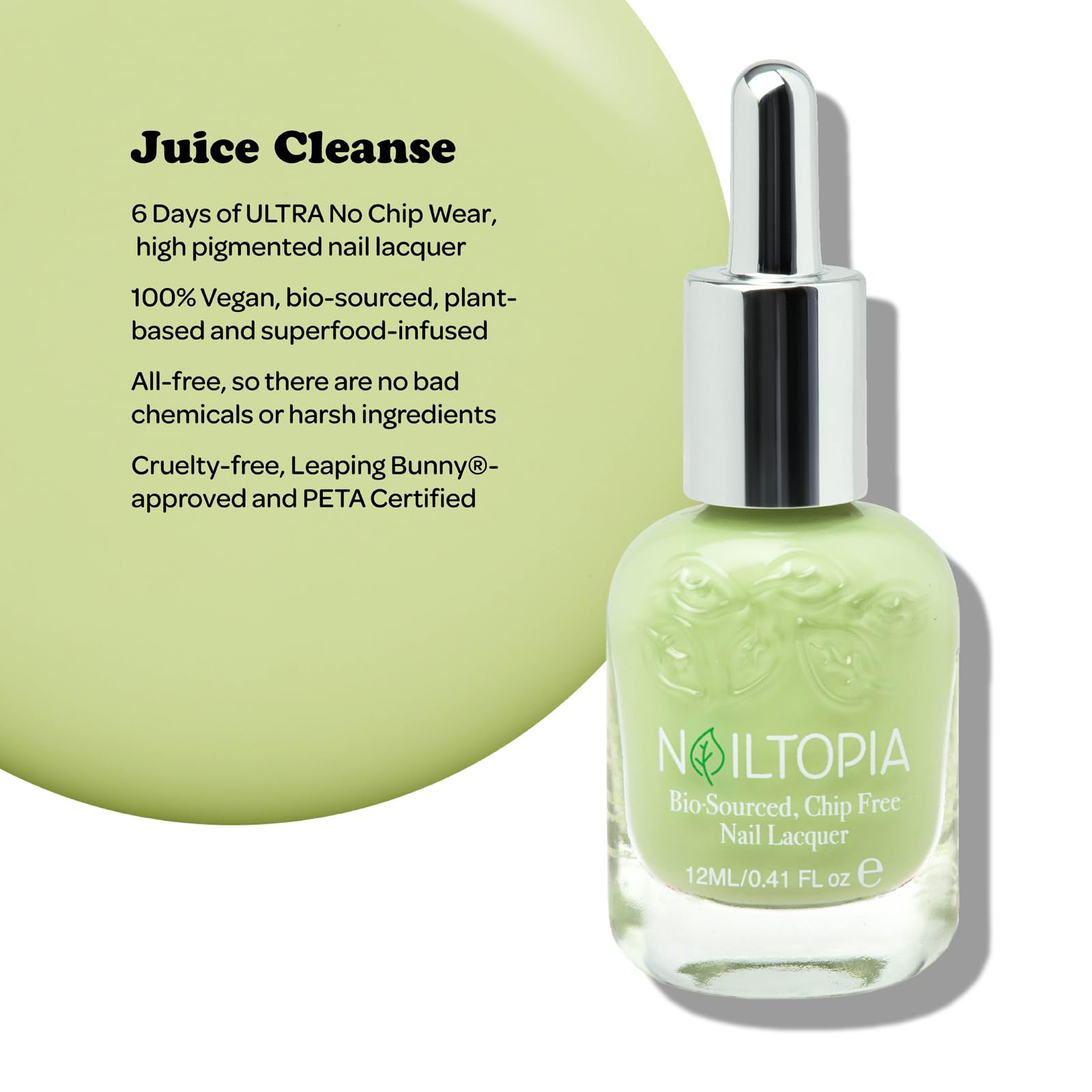 Nailtopia - Plant-Based Chip Free Nail Lacquer - Non Toxic, Bio-Sourced, Long-Lasting, Strengthening Polish - Juice Cleanse (Pas