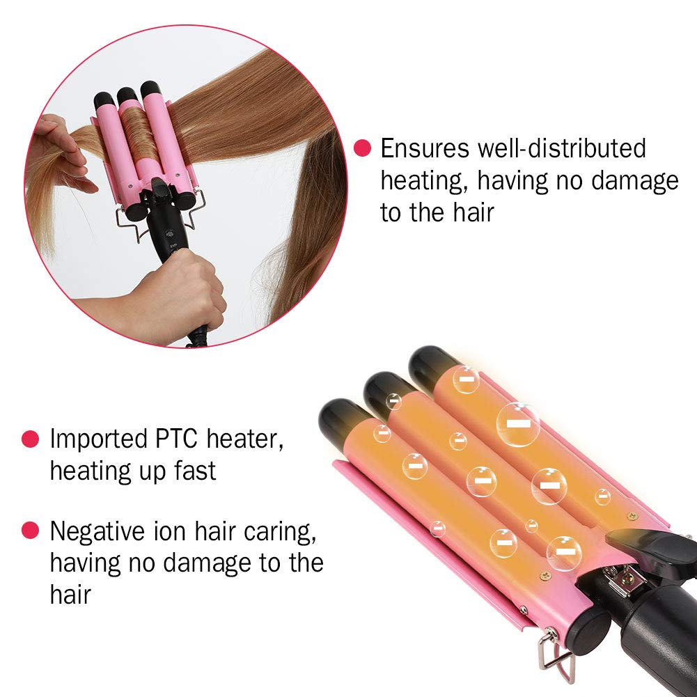 Wavy Hair Curler,Hair Curling Roll Ceramic Iron,Temperature Adjustable Portable 3 Barrels 4 Size Iron Wand Curler Diy Curly Hair