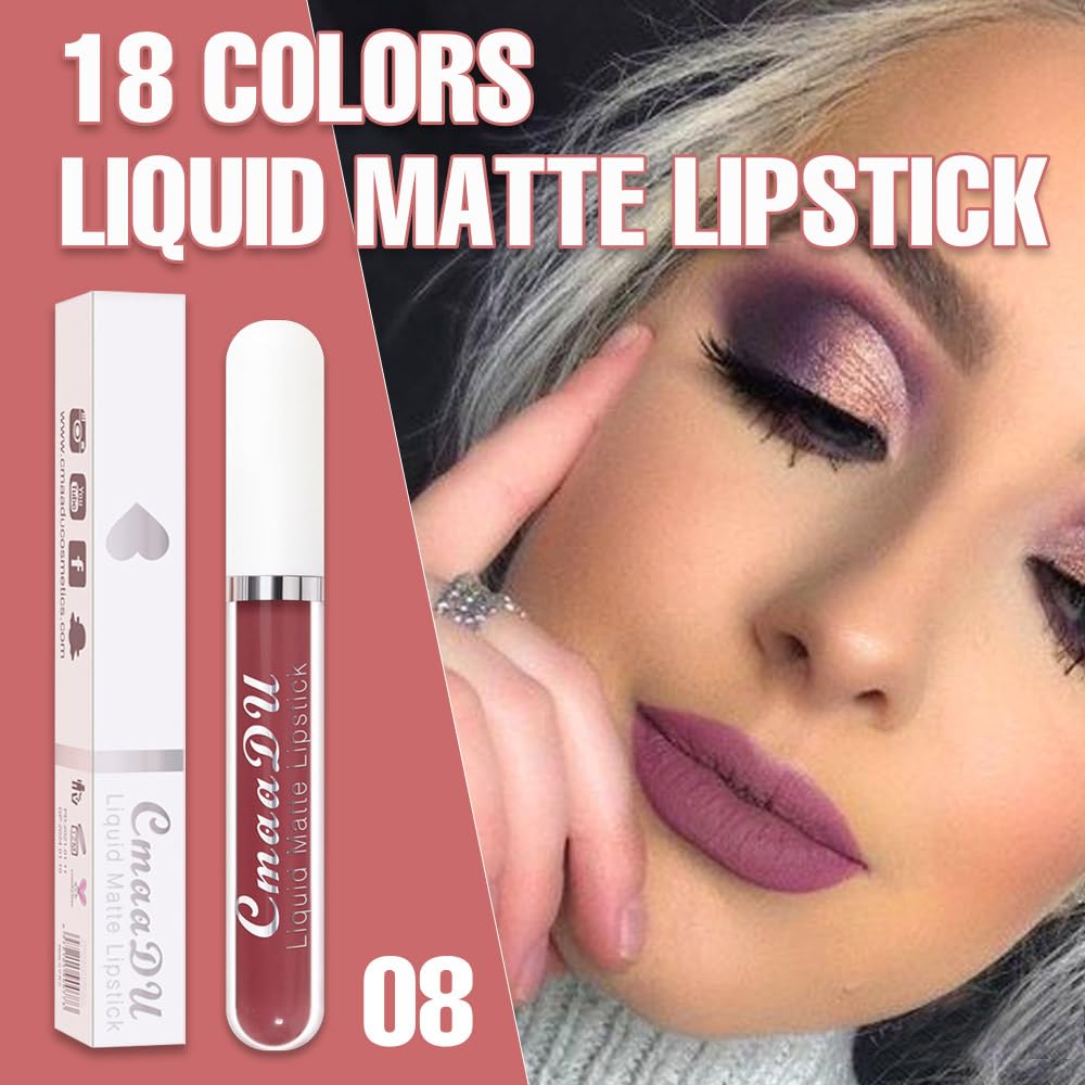Evpct Cmaadu 1Pcs Deep Mauve Liquid Matte Lipstick Lipgloss Set For Women, Labiales Mate 24 Horas Originales Matte Larga Duracio