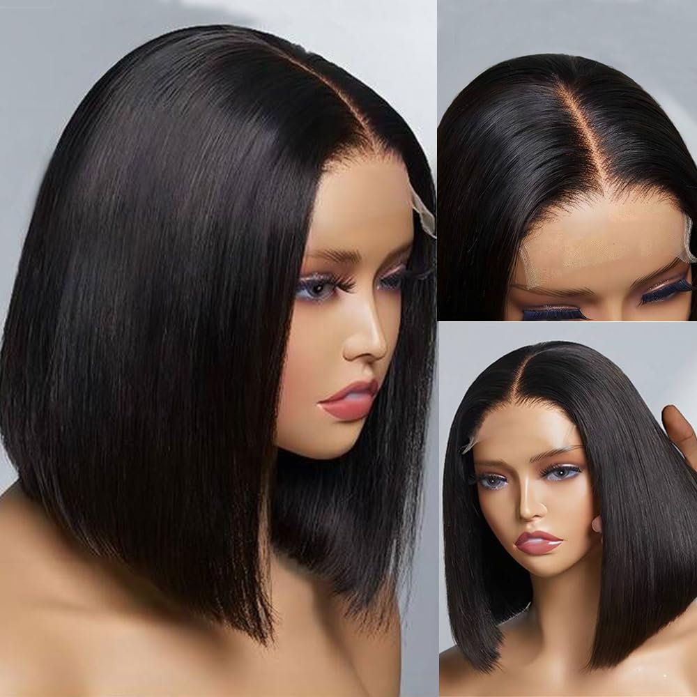 Wear And Go Glueless Bob Wigs Human Hair Pre Plucked Natural Hairline Straight Short Bob Wig 180 Density 4X4 Hd Lace Closure Wig