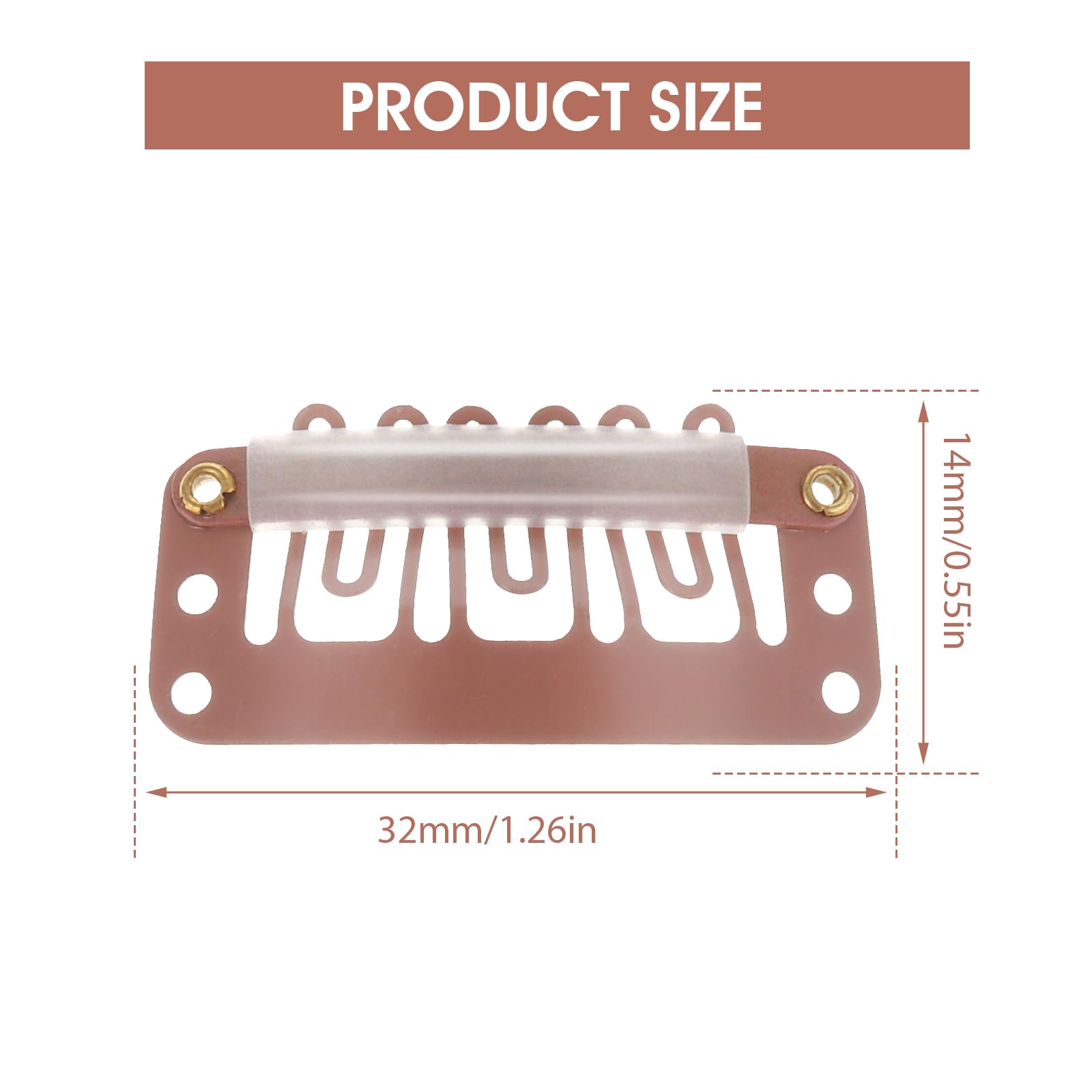 Yolev 50Pcs 6-Teeth U-Shape Metal Silicon Snap Clips For Women'S Wigs And Hair Extensions (Light Brown)
