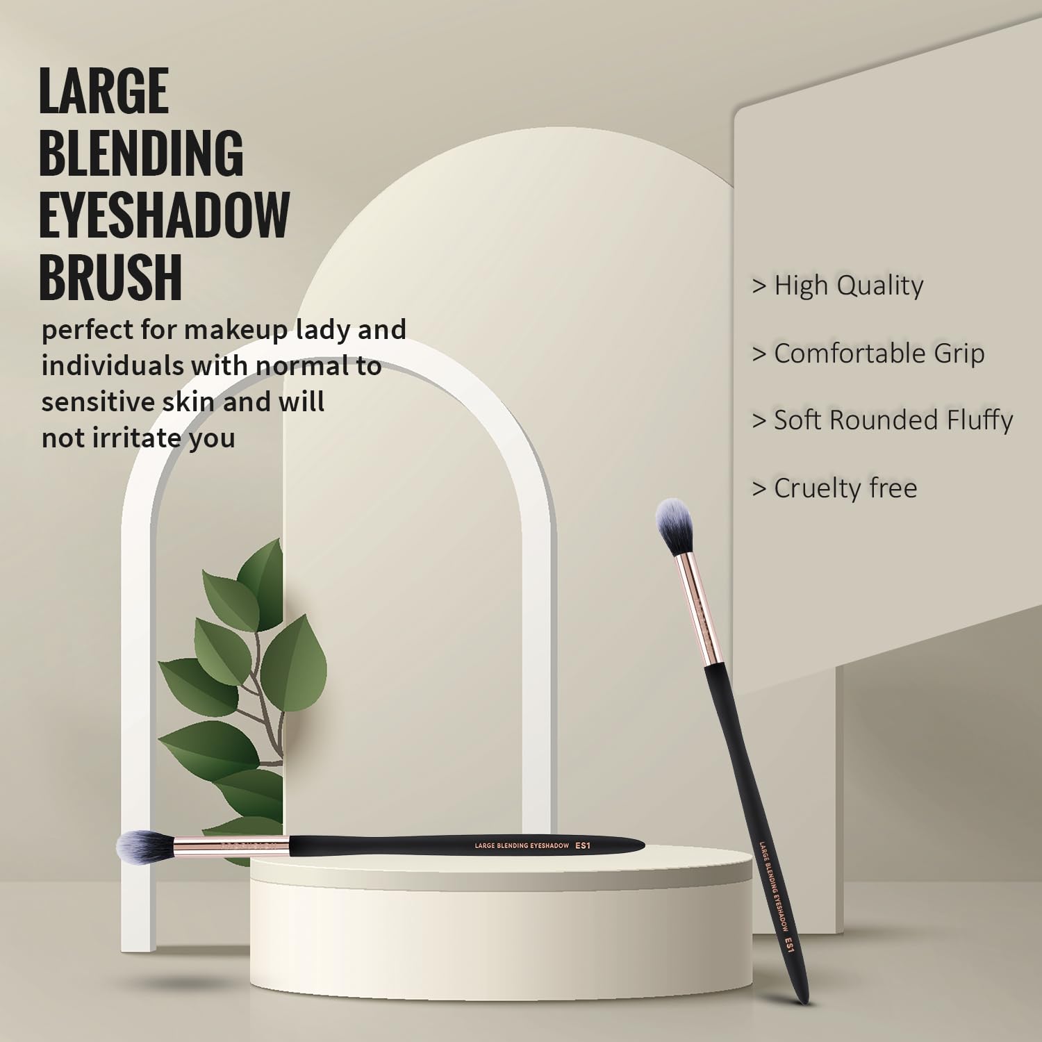 Profusion Cosmetics Es1 Large Blending Brush Fluffy Tapered Blending Synthetic Eyeshadow With Qualtiful Fibers For Eye Makeup