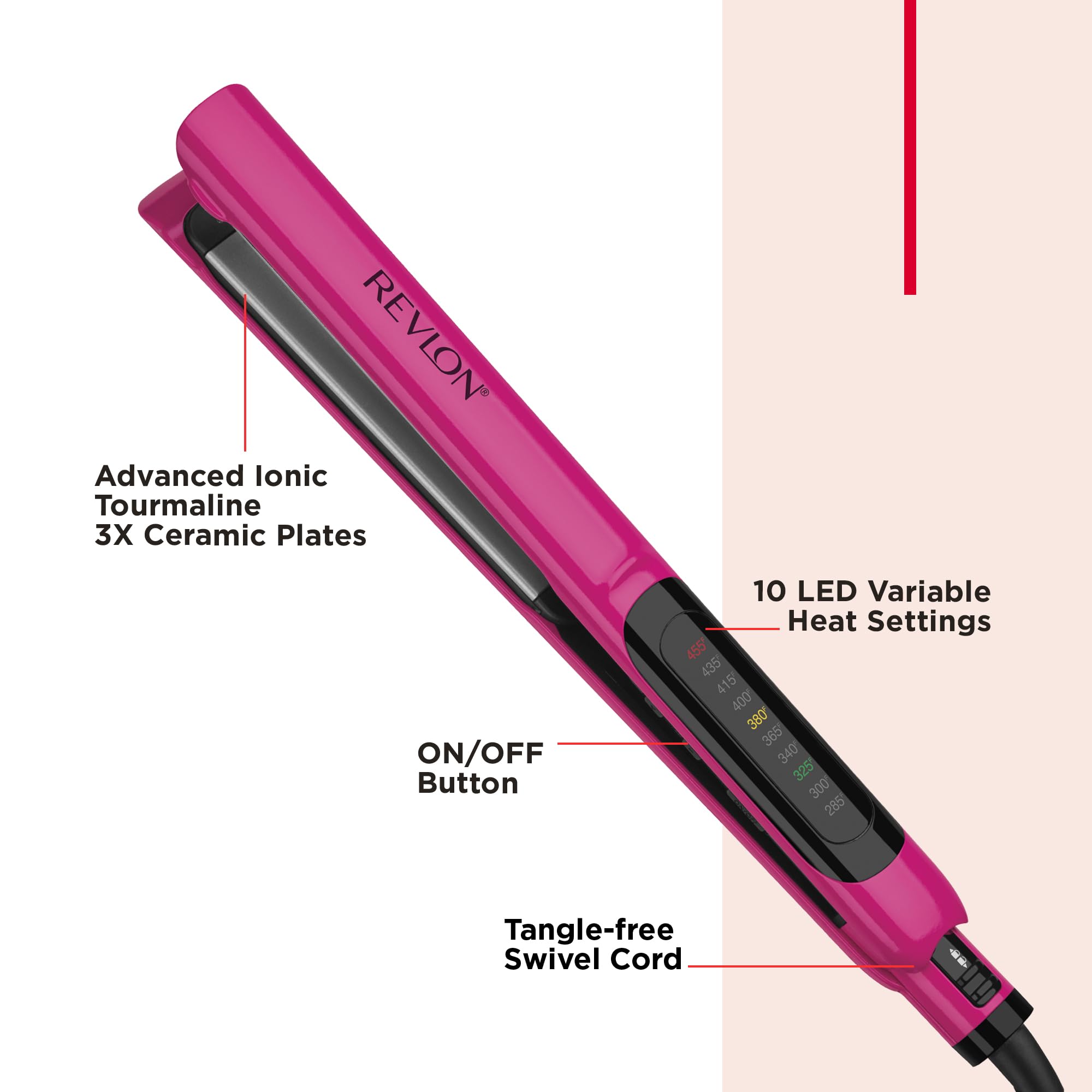 Revlon Ceramic Hair Flat Iron, 1-Inch, Pink, Model RVST2174, Smooth Glide for Ultra-Sleek Styles