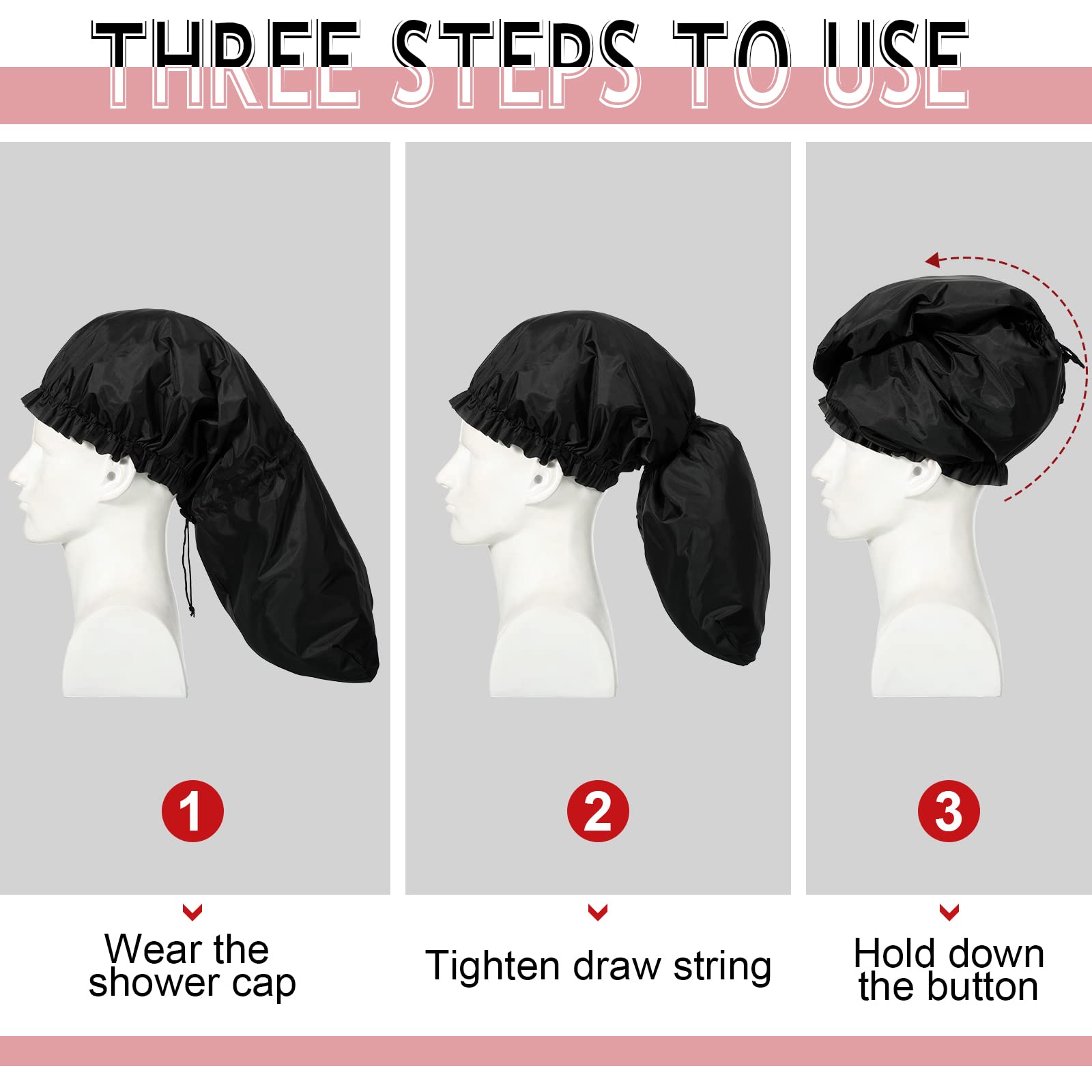 4 Pcs Jumbo Braids Shower Caps For Women Long Hair Extra Large Shower Caps For Dreadlocks Foldable Waterproof Hair Bonnets Plast