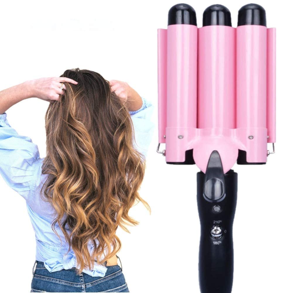 MODVICA 32mm Jumbo Barrel Curling Iron Wand - Pink Ceramic Hair Crimper with Adjustable Temperature for Big Waves