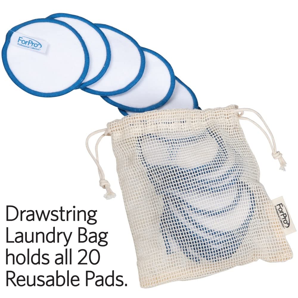 Forpro Professional Collection Expert Reusable Cotton Rounds (20 Pack), 100% Organic And Bamboo Makeup Remover Pads, Includes Dr