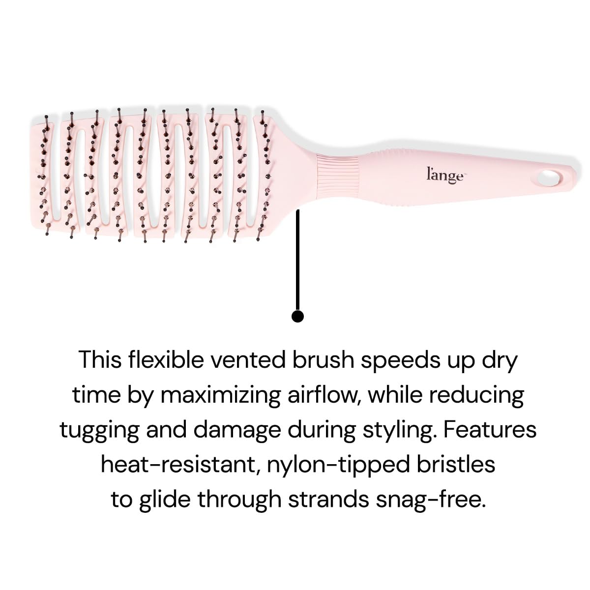 L'ANGE HAIR Siena Flexi Curved Vented Hair Brush - Detangle, Nylon Bristles, Blush