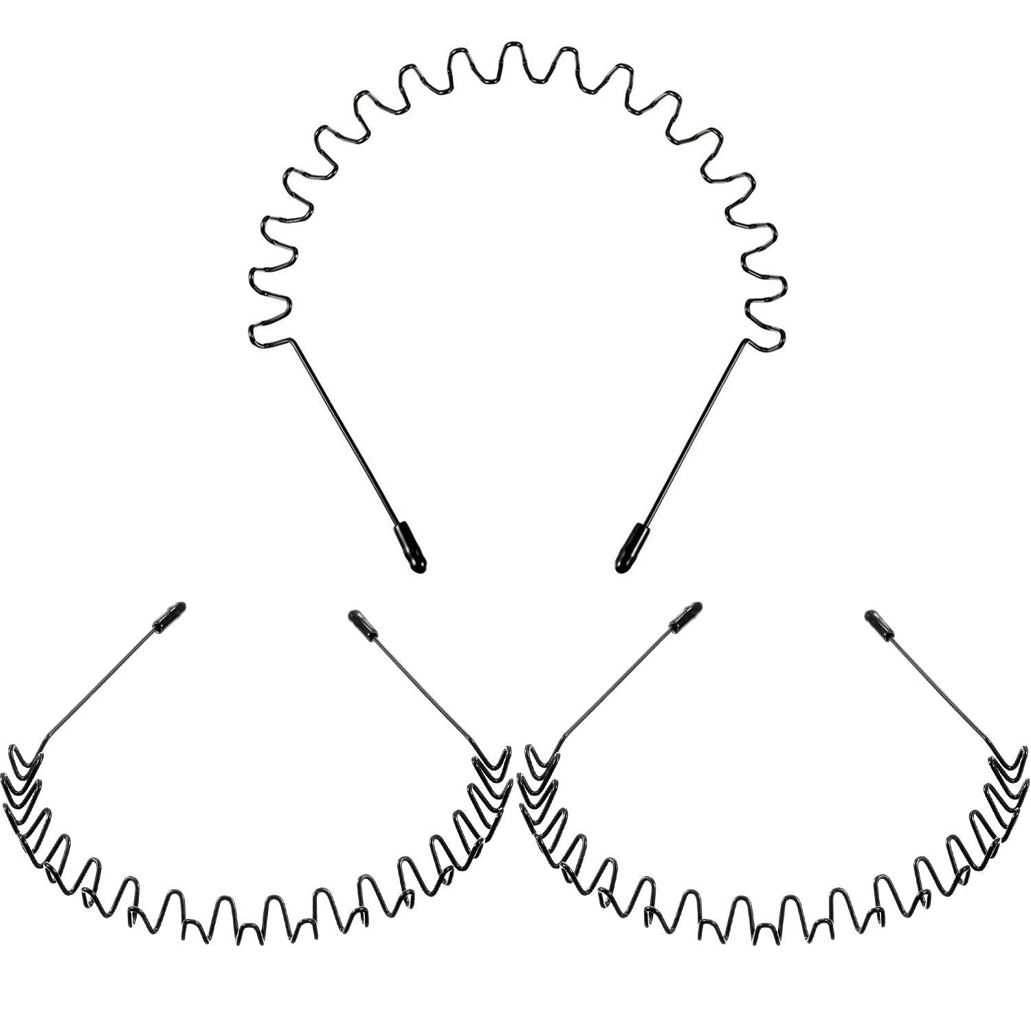 WILLBOND Hairband, 3 Pack Metal Headband for Men Unisex, Wavy Wired Zigzag Spring Sports Fashion Headwear, Non Slip Hair Hoop, H