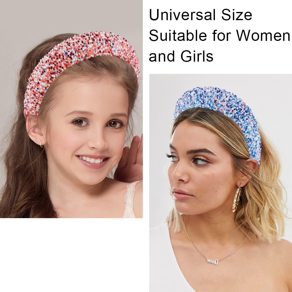 Ahoney 2 Pack Red Headband For Women Girls, Red Christmas Headband Glitter Star Sequin Padded Headbands For Women Sparkly Hoilda