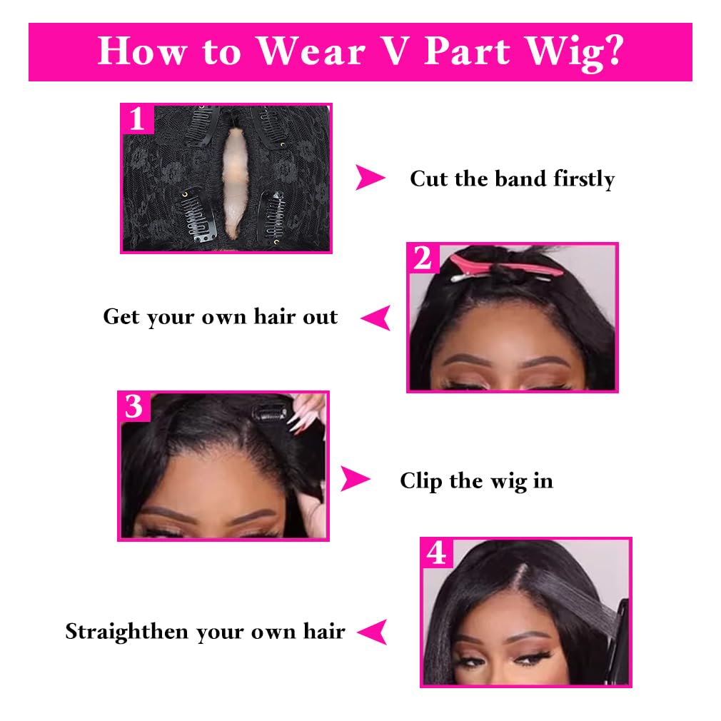 Aolvoblees V Part Wigs Human Hair Straight Minimal/No Leave Out Upgrade U Part Wig for Black Women V Shape Wig 200% Density No L
