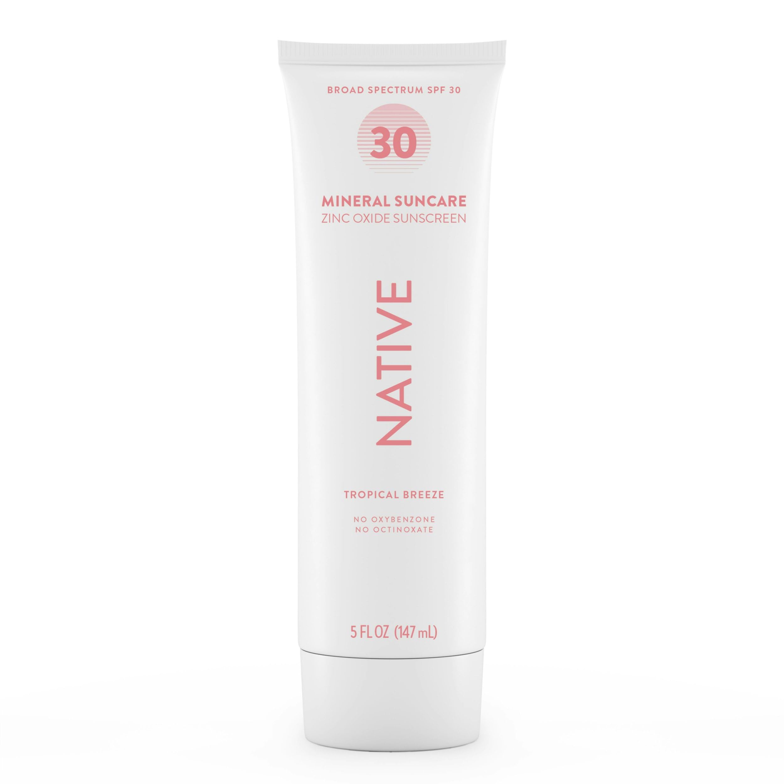 Native Sunscreen SPF 30, Zinc Oxide Dermatologist Tested Suitable for Sensitive Skin & Hawaii Compliant, 5 Ounces | Tropical Bre