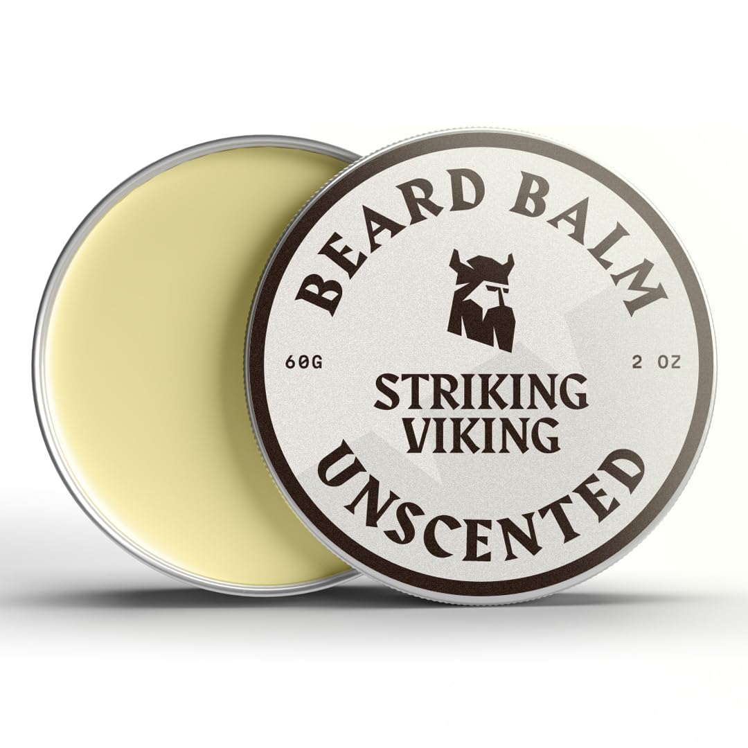 Striking Viking Unscented Beard Balm - Styles, Strengthens & Softens Beards And Mustaches - 100% Natural Beard Conditioner With
