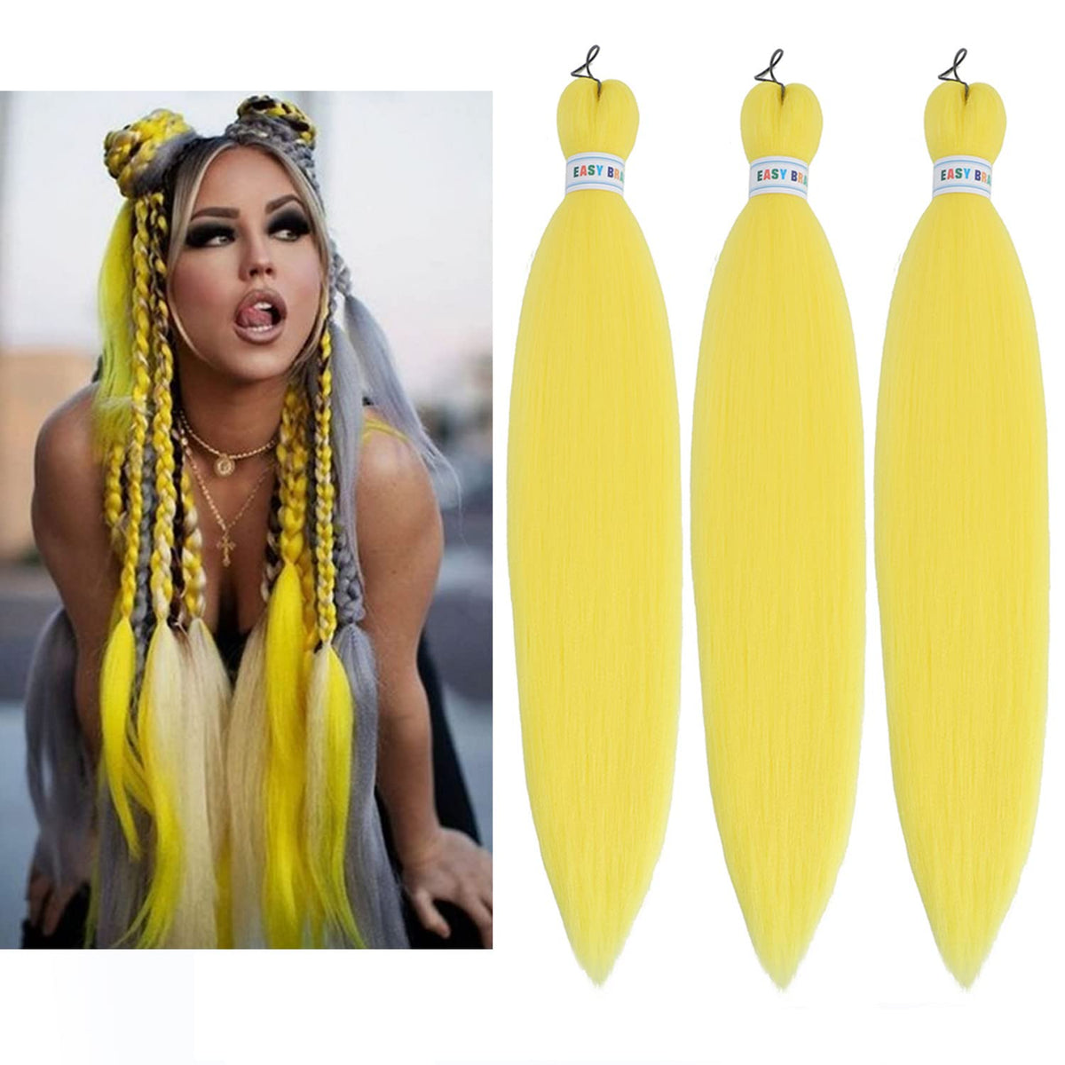 Newluyang Yellow Braiding Hair Pre Stretched,100% Kanekalon Synthetic Top Silky Color Blend Synthetic Fiber Easy Braid Hair Exte
