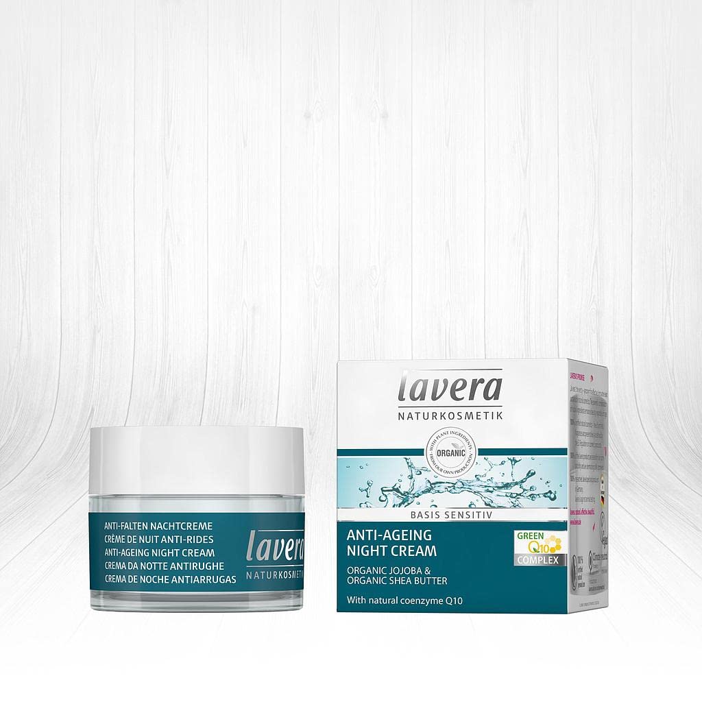 lavera Anti Wrinkle Night Cream Q10 - Basis sensitive - Moisture & Care - Anti Aging Night Care - Cream nourishes & tightens ski