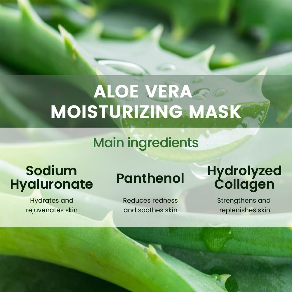 Kaely 6 Pack Aloe Vera Sheet Masks,Hydrating Smoothing Face Masks For Women Men,Facial Mask Skin Care Korean,Moisturize,Brighten
